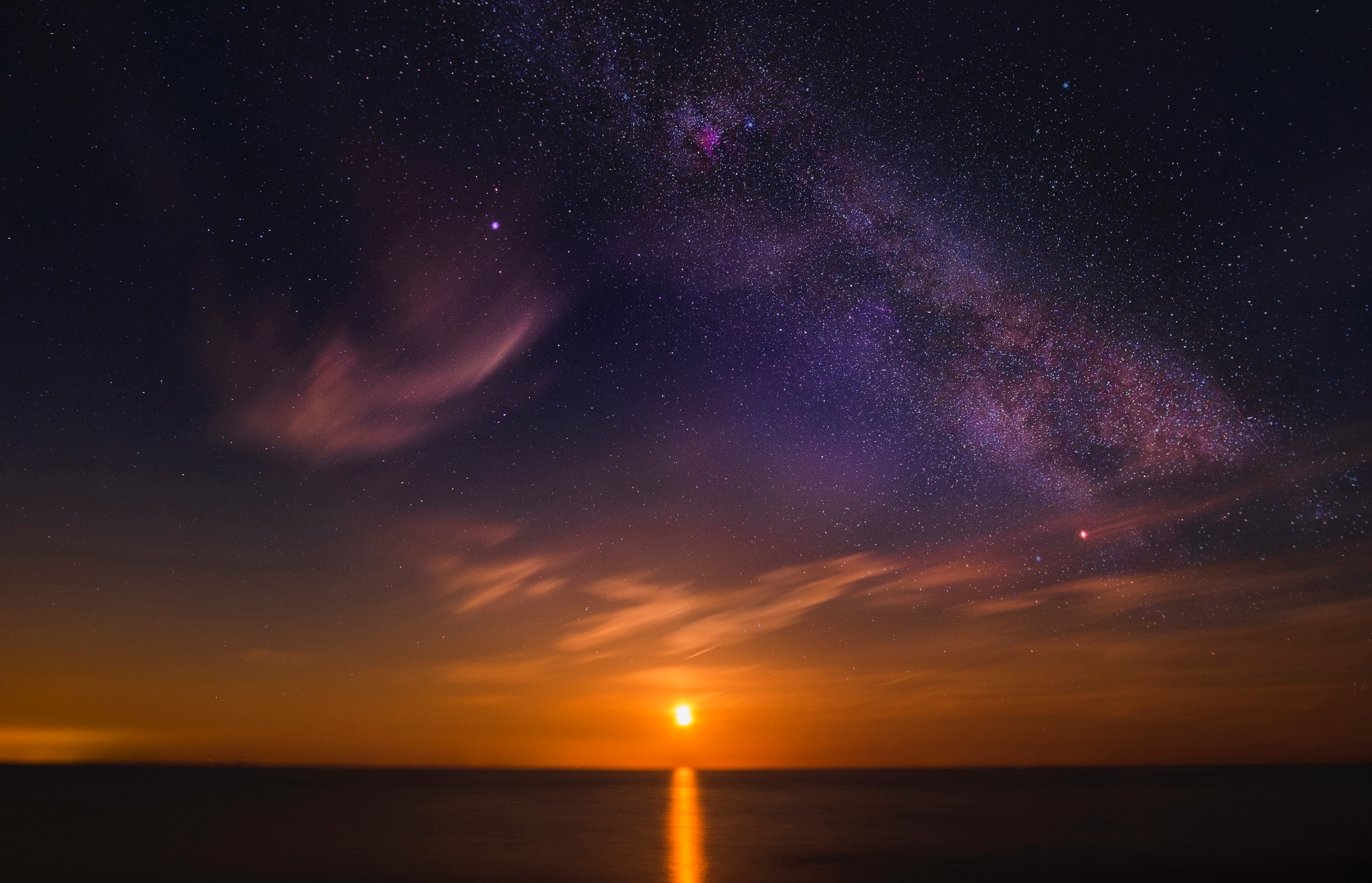 Starry Night Sky Sunset - HD Wallpaper 