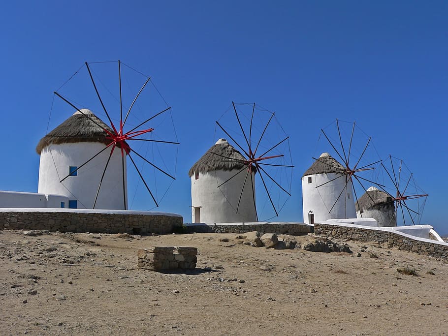 Mykonos, Windmills, Greece, Greek Island, Renewable - HD Wallpaper 