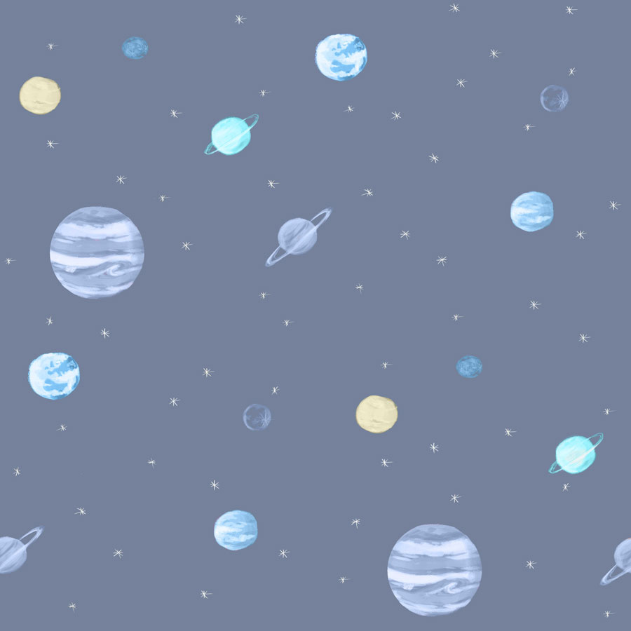 Planet Pattern Wallpaper Mural Blue - Outer Space - HD Wallpaper 