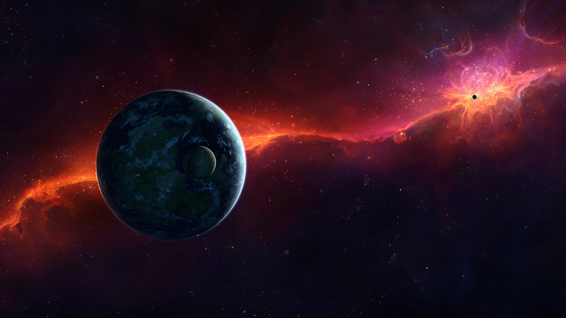 Wallpaper Planet Orange Pink Nebula - 4k 2160 X 1080 - HD Wallpaper 