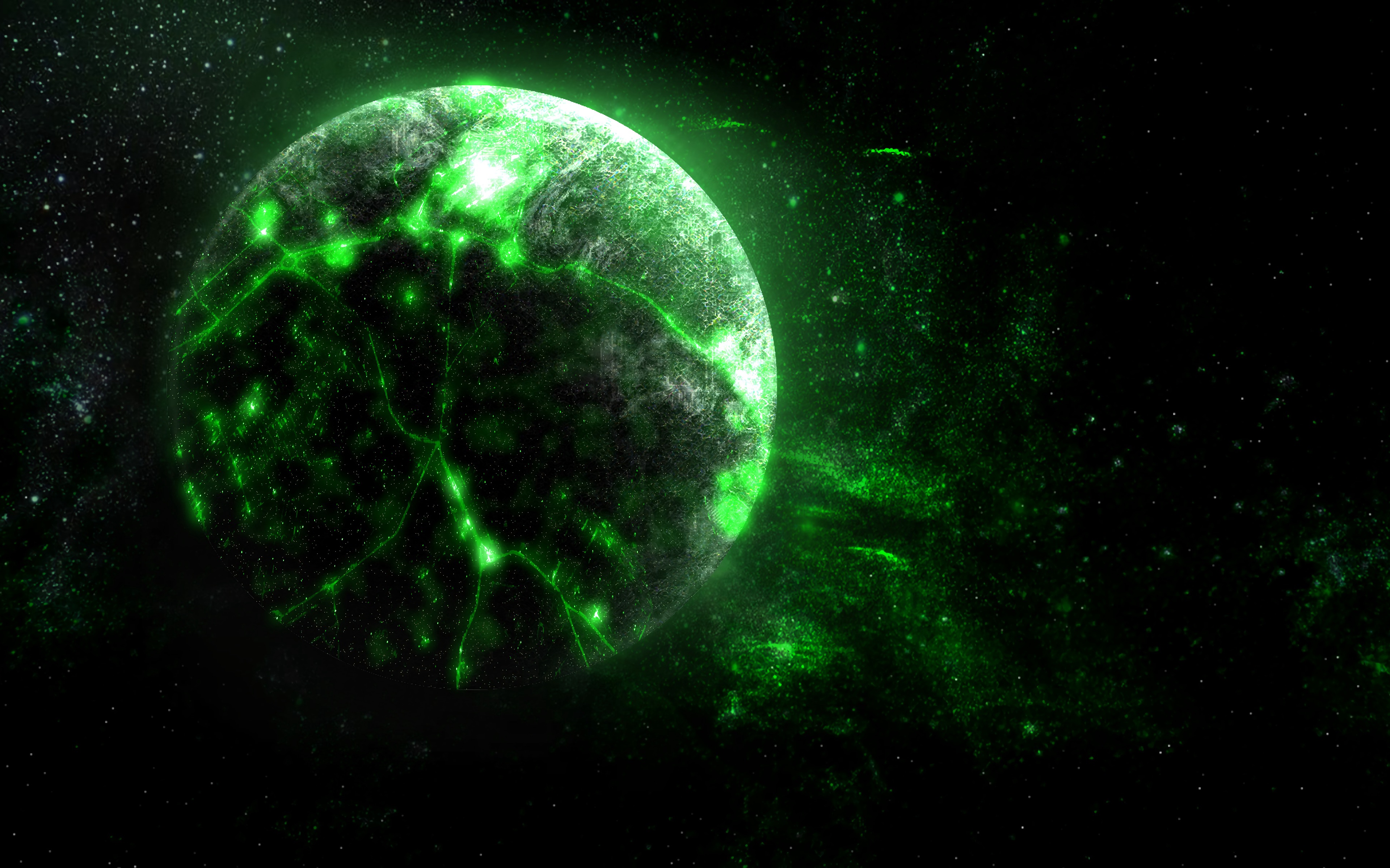 Wallpaper Planet, Green, Glow, Bright, Space - 3840x2400 Wallpaper -  