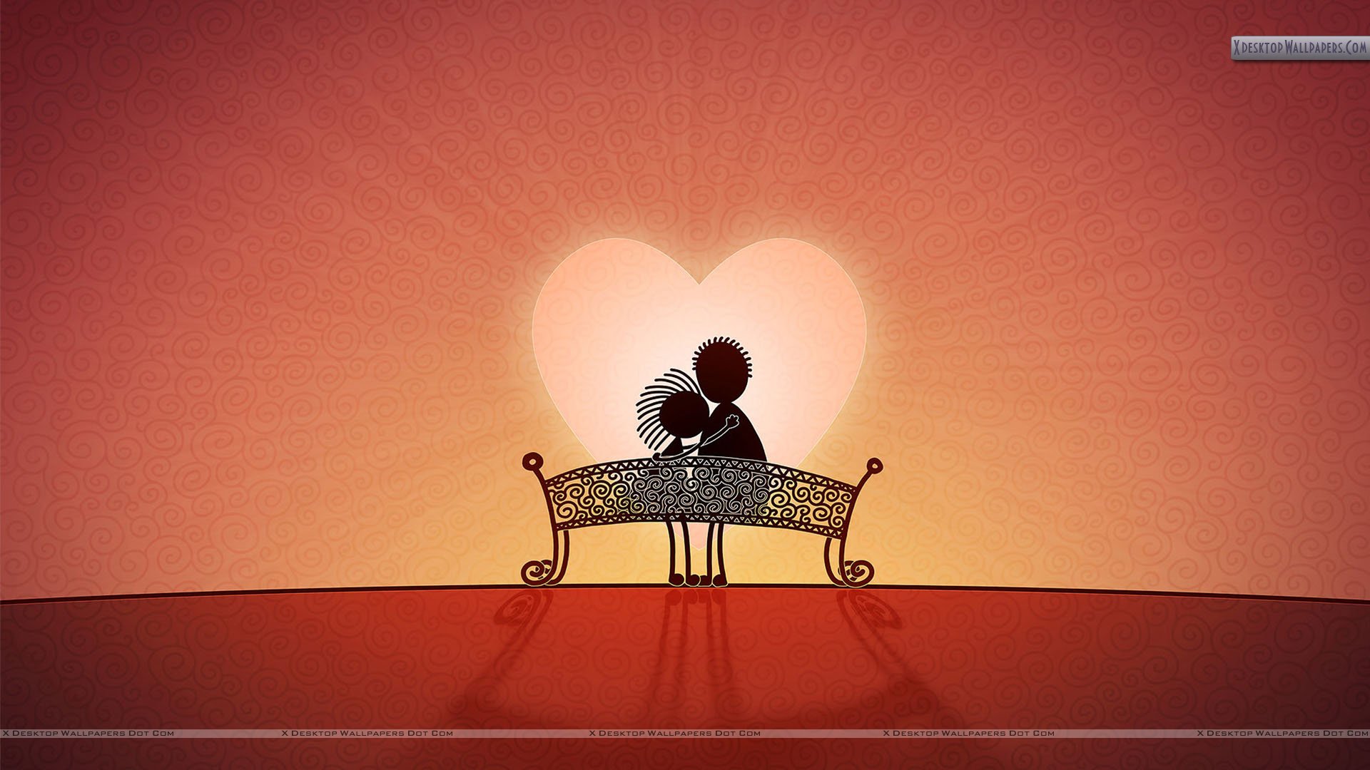 Artistic Cartoon Couple Sitting On A Bench Wallpaper - Couple In Sunset  Cartoon - 1920x1080 Wallpaper 