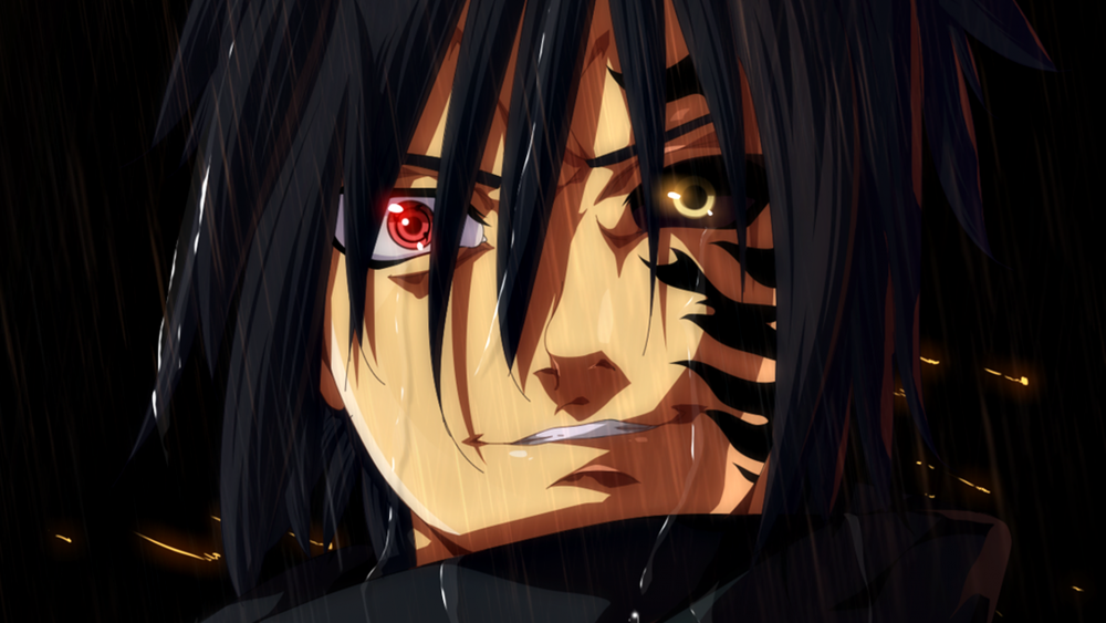 Naruto, Uchiha Sasuke, Smirk, Sharingan, Raining - Sasuke Curse Mark Wallpaper Hd - HD Wallpaper 