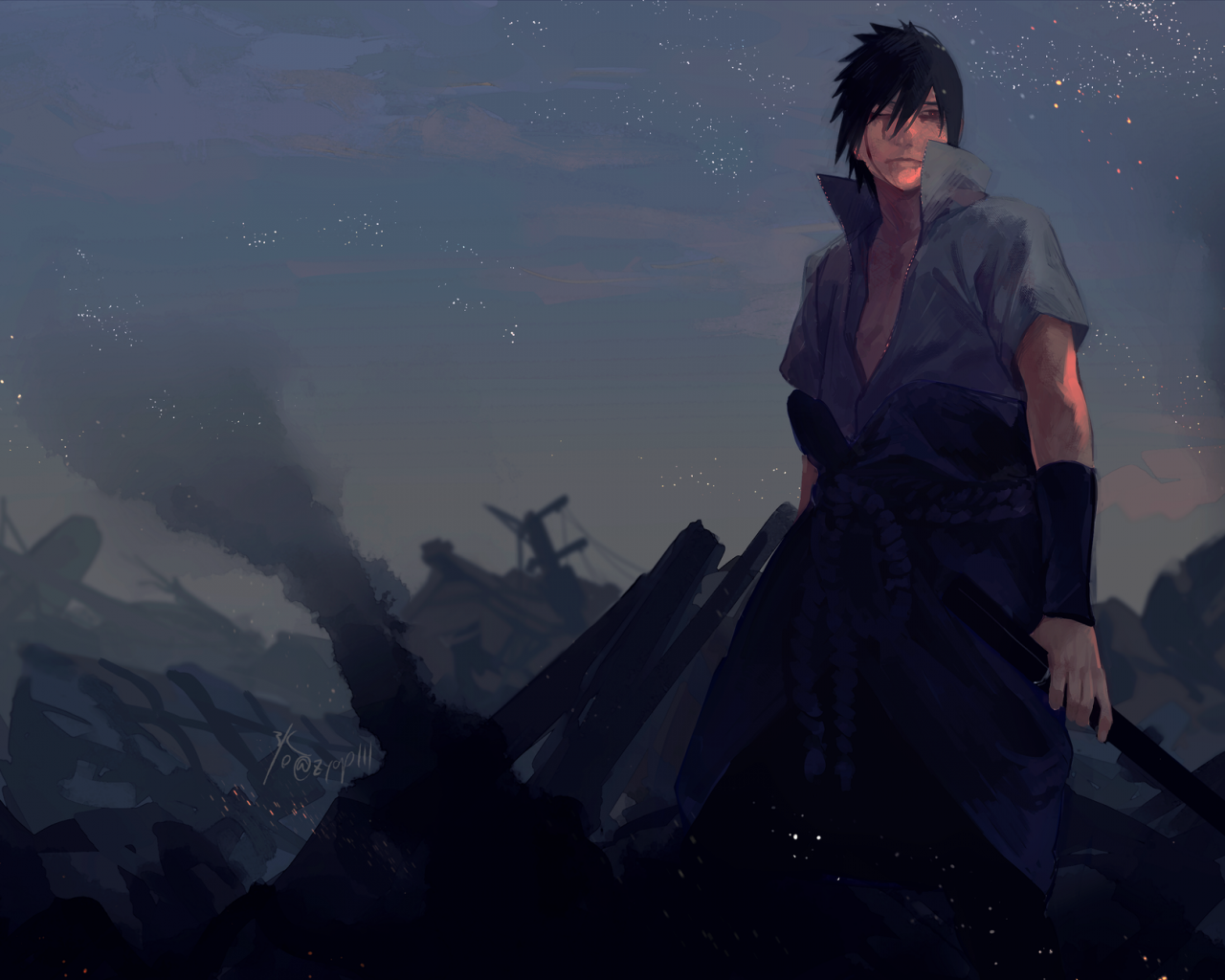 Uchiha Sasuke, Naruto, Crescent, Sword - Uchiha Sasuke - HD Wallpaper 