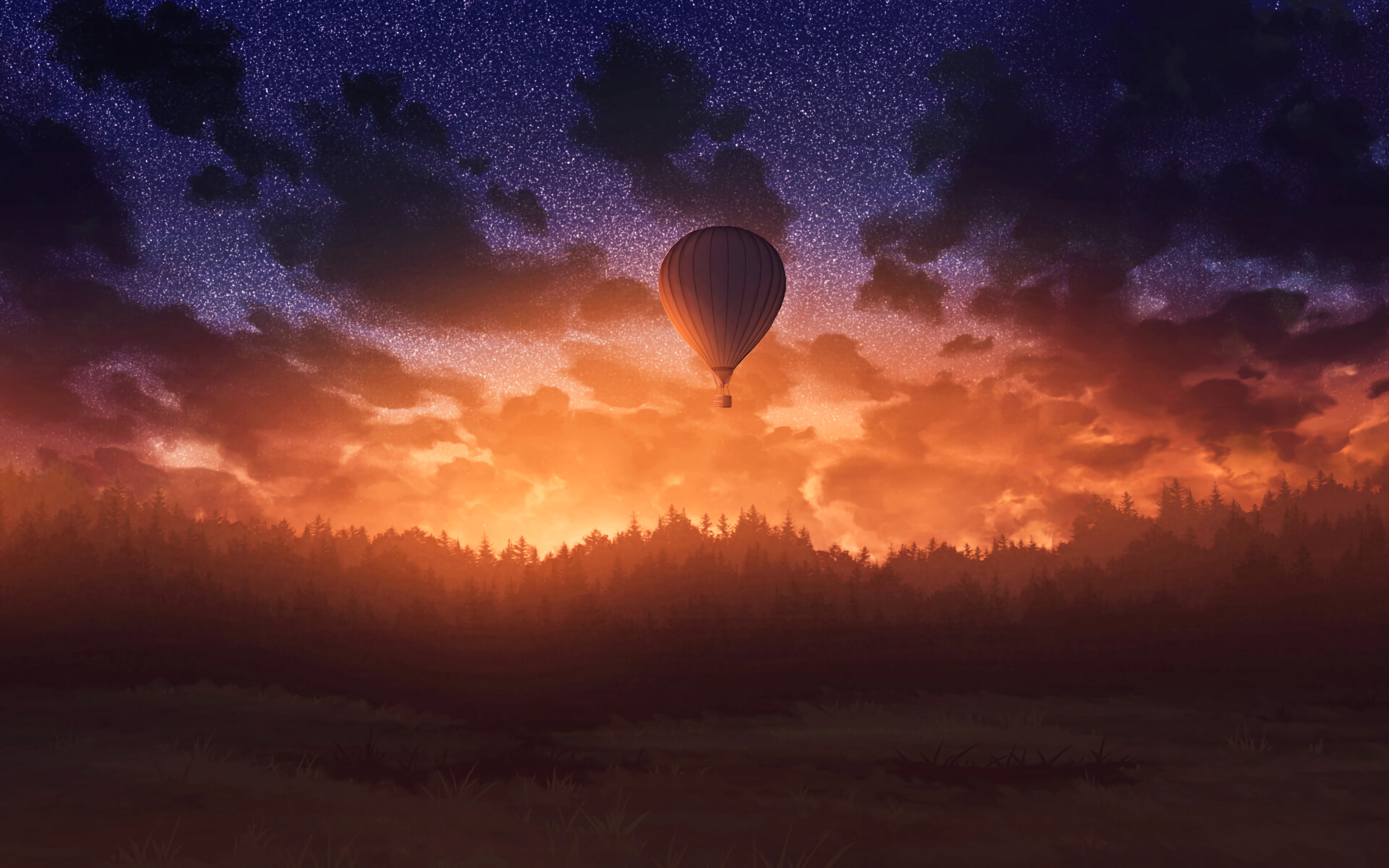 Air Balloons Sunrise Sky Forest - HD Wallpaper 