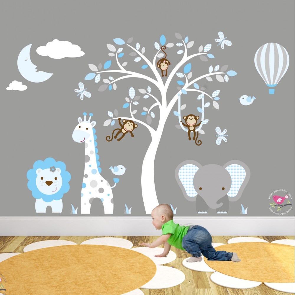 Jungle Wall Decals With Moon And Hot Air Balloon - HD Wallpaper 