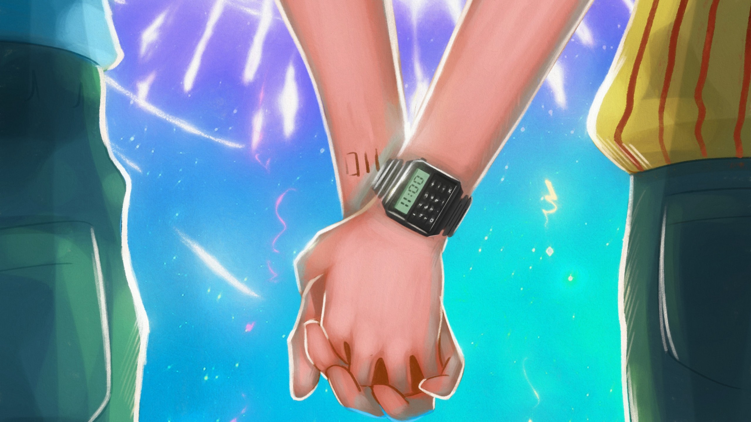 Couple, Holding Hands, Romance, Fireworks - Holding Hands Wallpaper Iphone - HD Wallpaper 