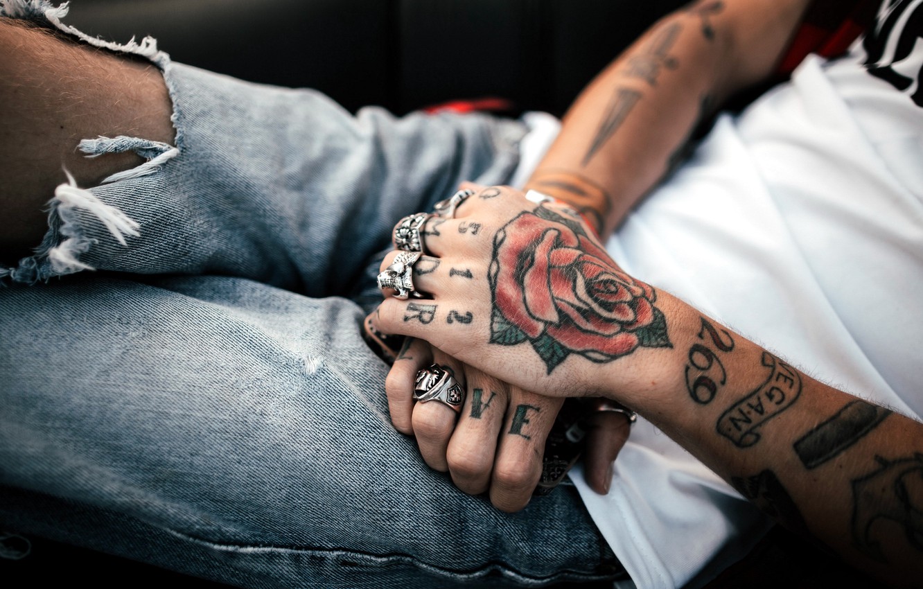 Photo Wallpaper Ring, Hands, Guy, Tattoo - Tattoo Images Hd Hand - HD Wallpaper 