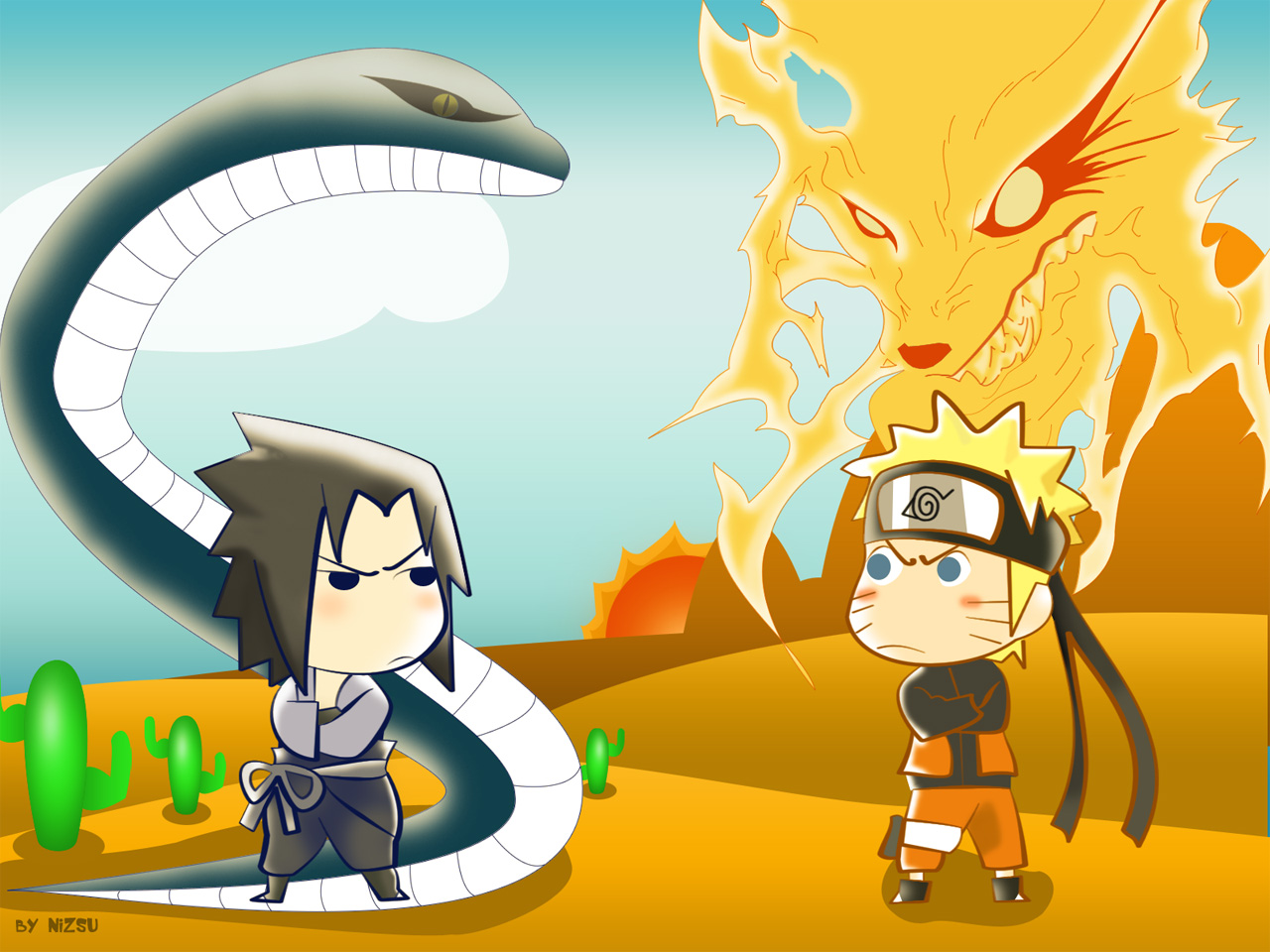 Wallpaper - Chibi Naruto Vs Sasuke - HD Wallpaper 