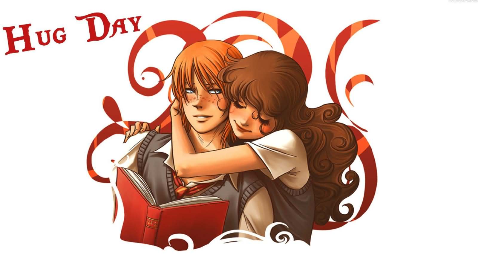 Happy Hug Day Love Romantic Lovers Wallpaper - Happy Hug Day Cartoon - HD Wallpaper 