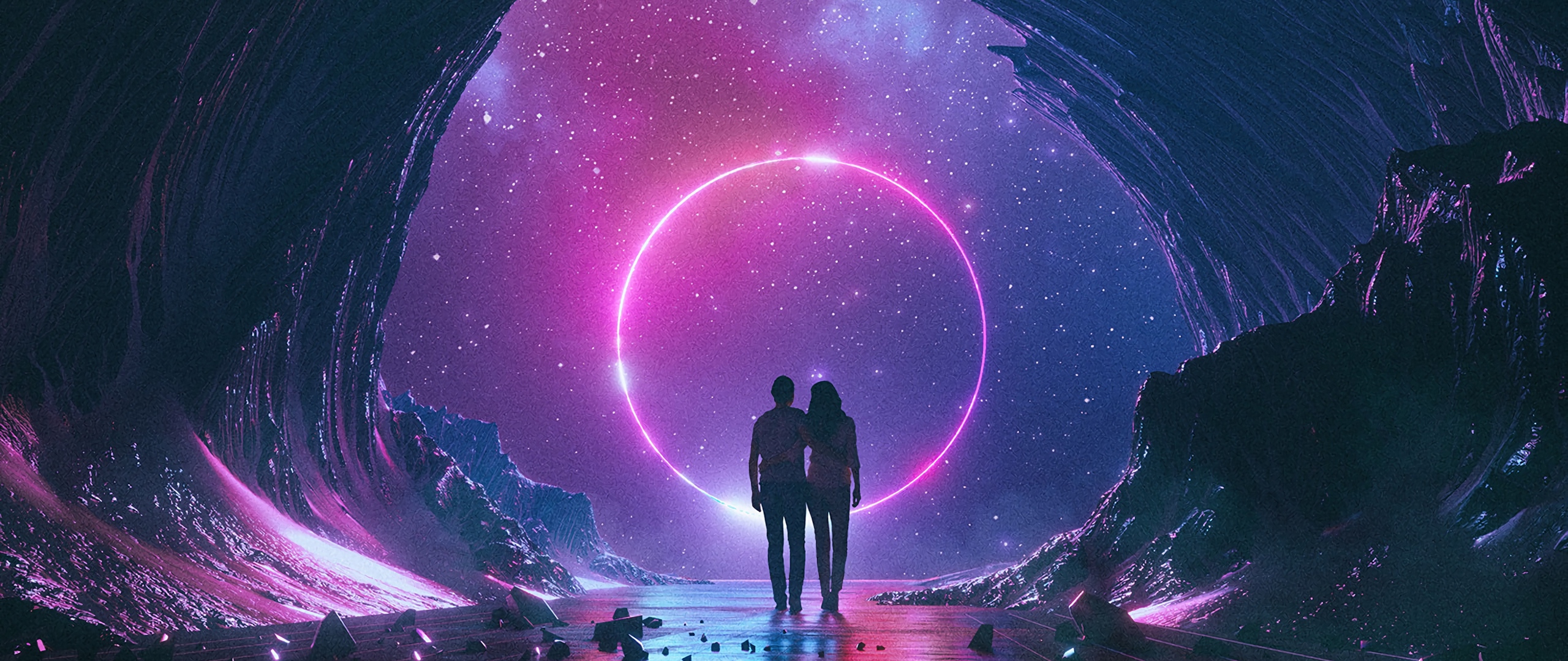 Wallpaper Couple, Starry Sky, Art, Space, Hugs - Audiomachine Manifest Epic Powerful Emotional Trailer - HD Wallpaper 