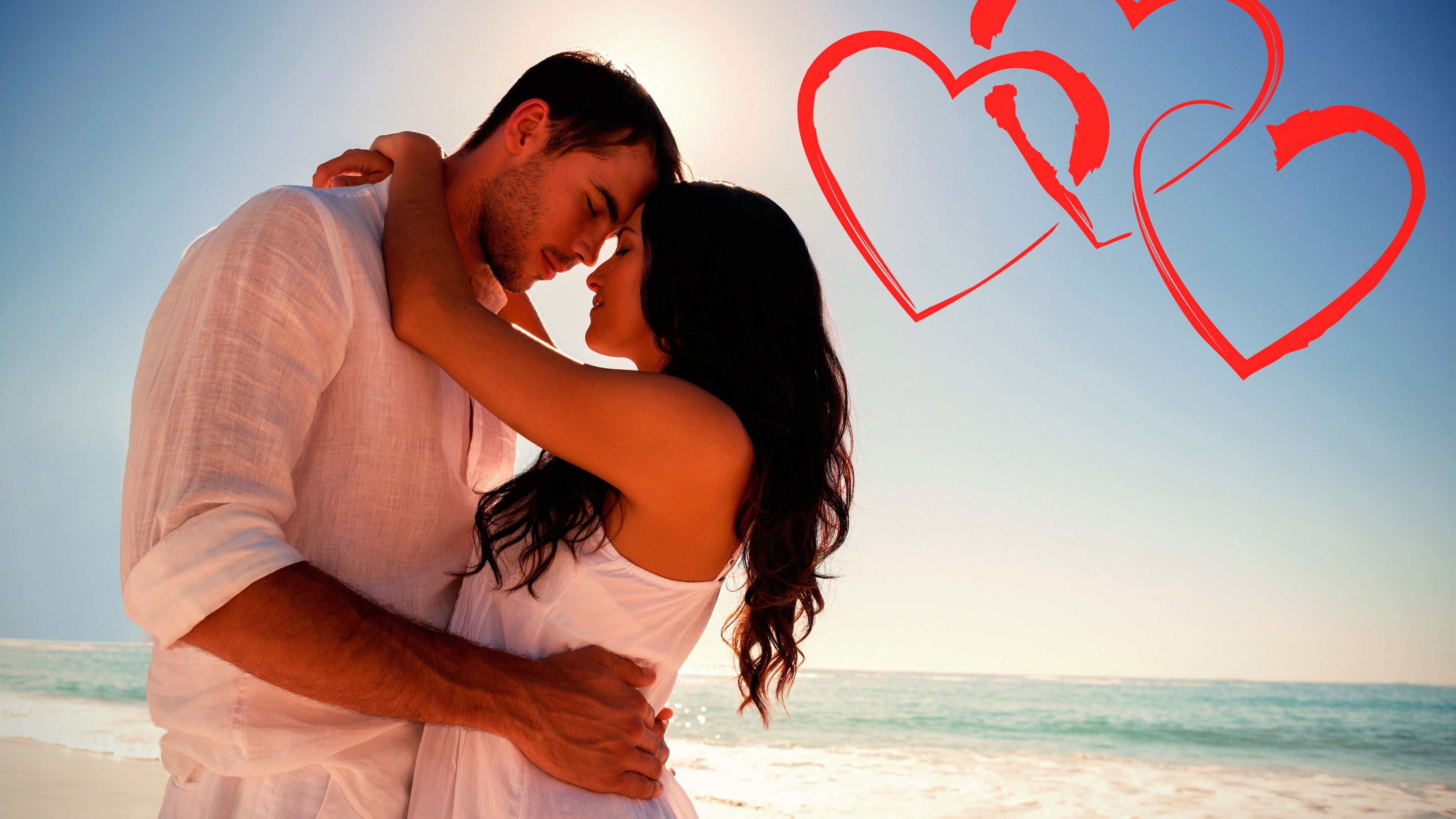 Wallpaper Lovers, Hugs, Love Hearts, Sea, Sky - Pido Mucho Solo Tus Besos Abrazos - HD Wallpaper 