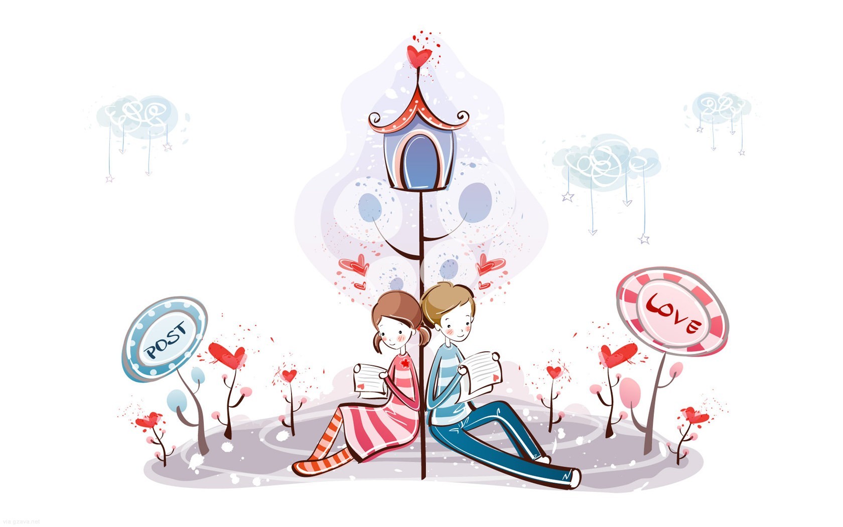 Valentine Creative Cartoon Love Couple Wallpaper - Cute Background Desktop Valentines Day - HD Wallpaper 
