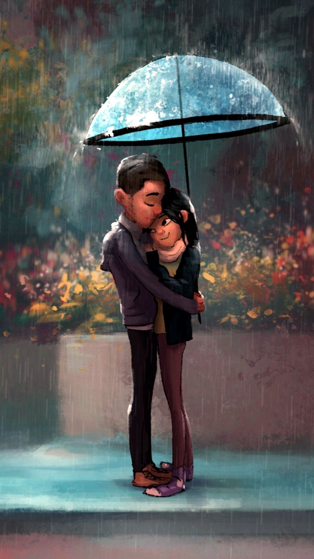 Lovers Under The Rain - HD Wallpaper 