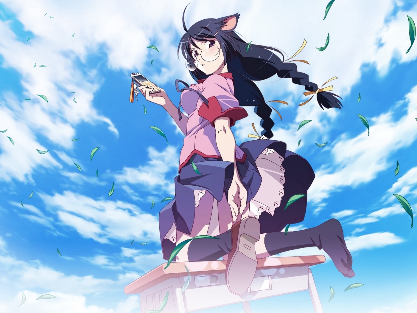 Wallpaper Bakemonogatari, Hanekawa Tsubasa, Girl, Glasses, - Tsubasa Hanekawa - HD Wallpaper 