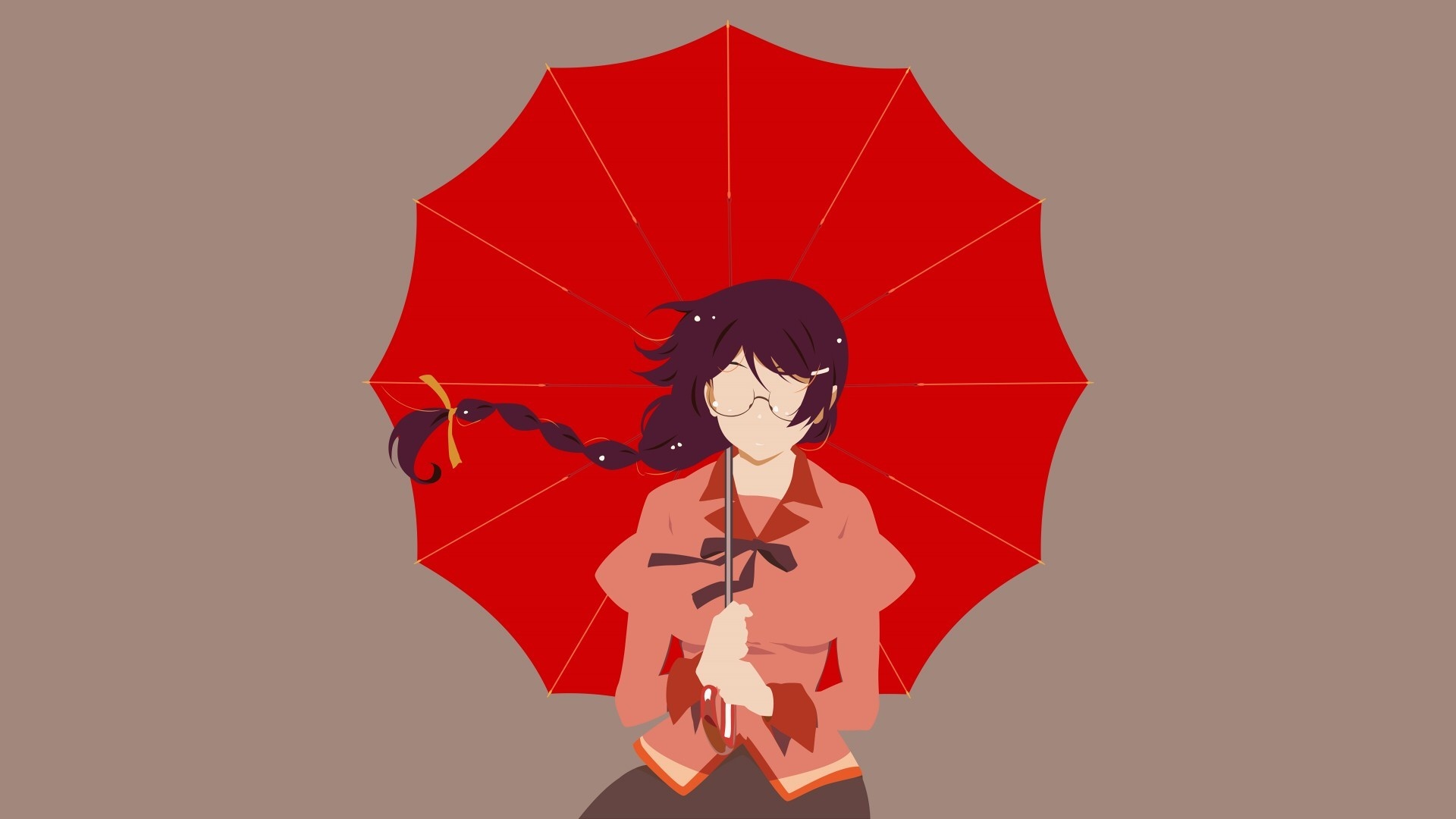 Minimal, Anime Girl, Umbrella, Tsubasa Hanekawa, Wallpaper - Monogatari Series Umbrella - HD Wallpaper 