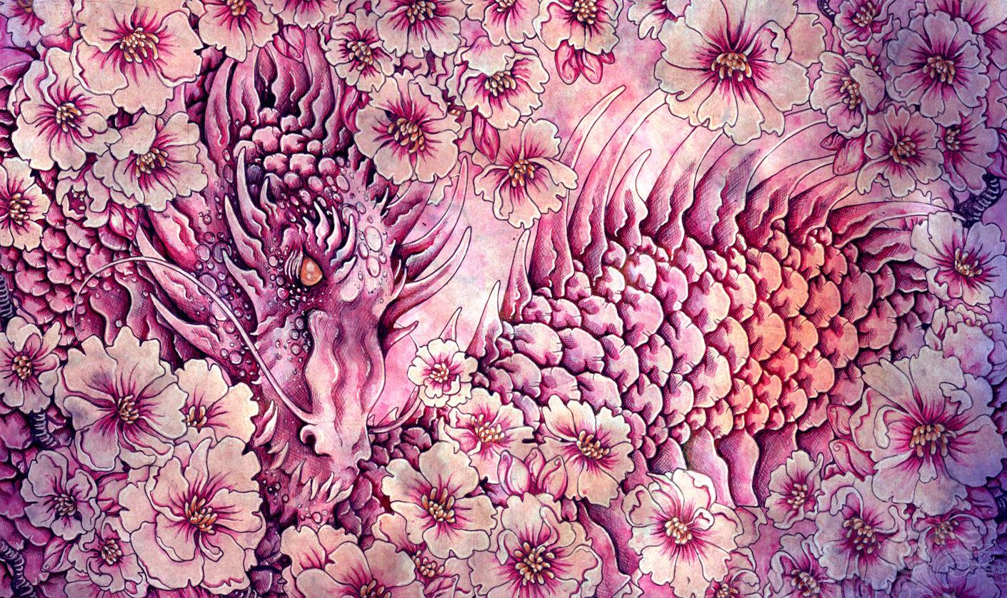 Cherry Blossom Tree Dragon - HD Wallpaper 