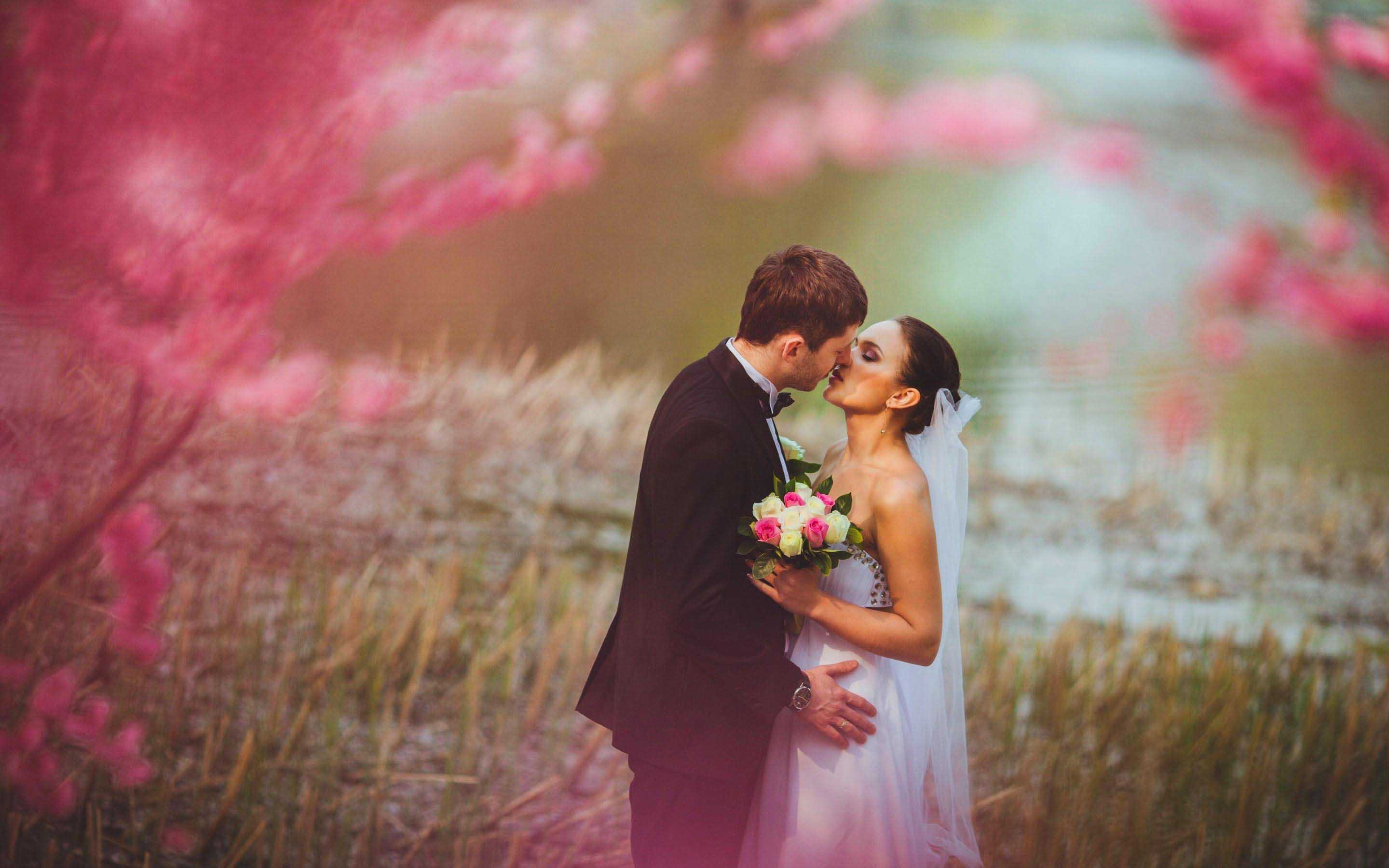 Wedding Couple Tenderness Kiss - Si Te Amo Que Sea Hasta Morir Y Si Muero Que Sea De - HD Wallpaper 