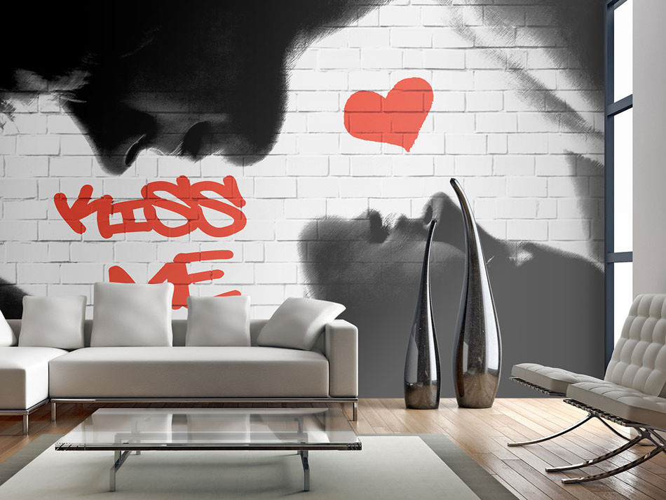 Photo Wallpaper Kiss Me - Illusion Wall Paint Living Room - HD Wallpaper 