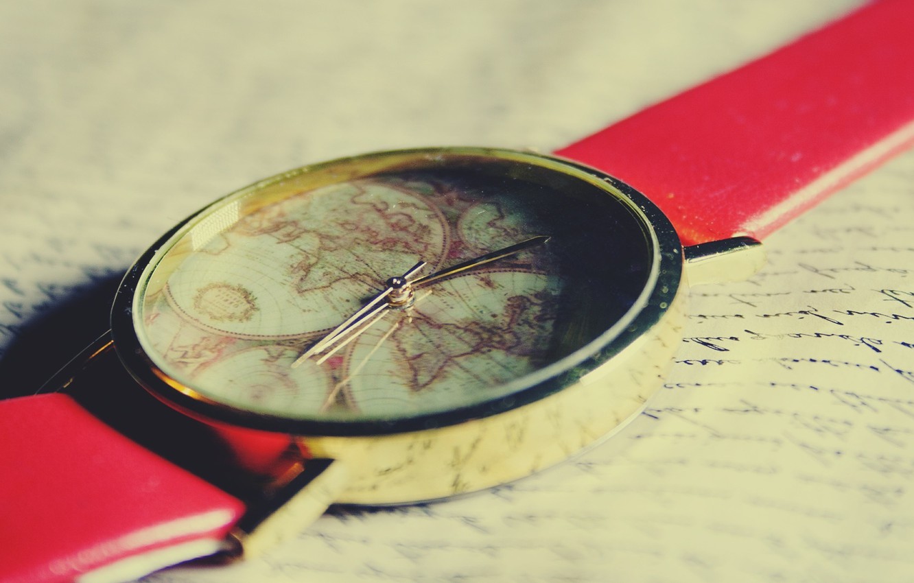 Photo Wallpaper World, Red, Vintage, Retro, Old, Map, - Clock - HD Wallpaper 