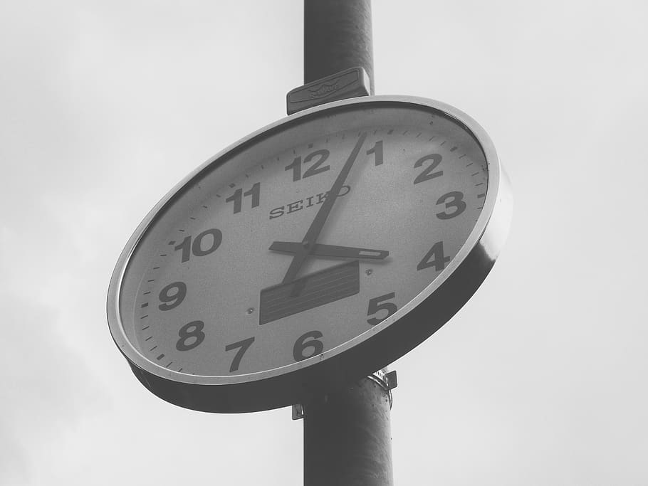 Grayscale Photo Of Wall Clock Displaying - HD Wallpaper 