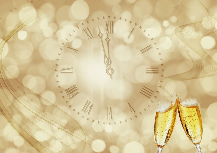 Clock, Champagne, New Year S Day, New Year S Eve, New - HD Wallpaper 