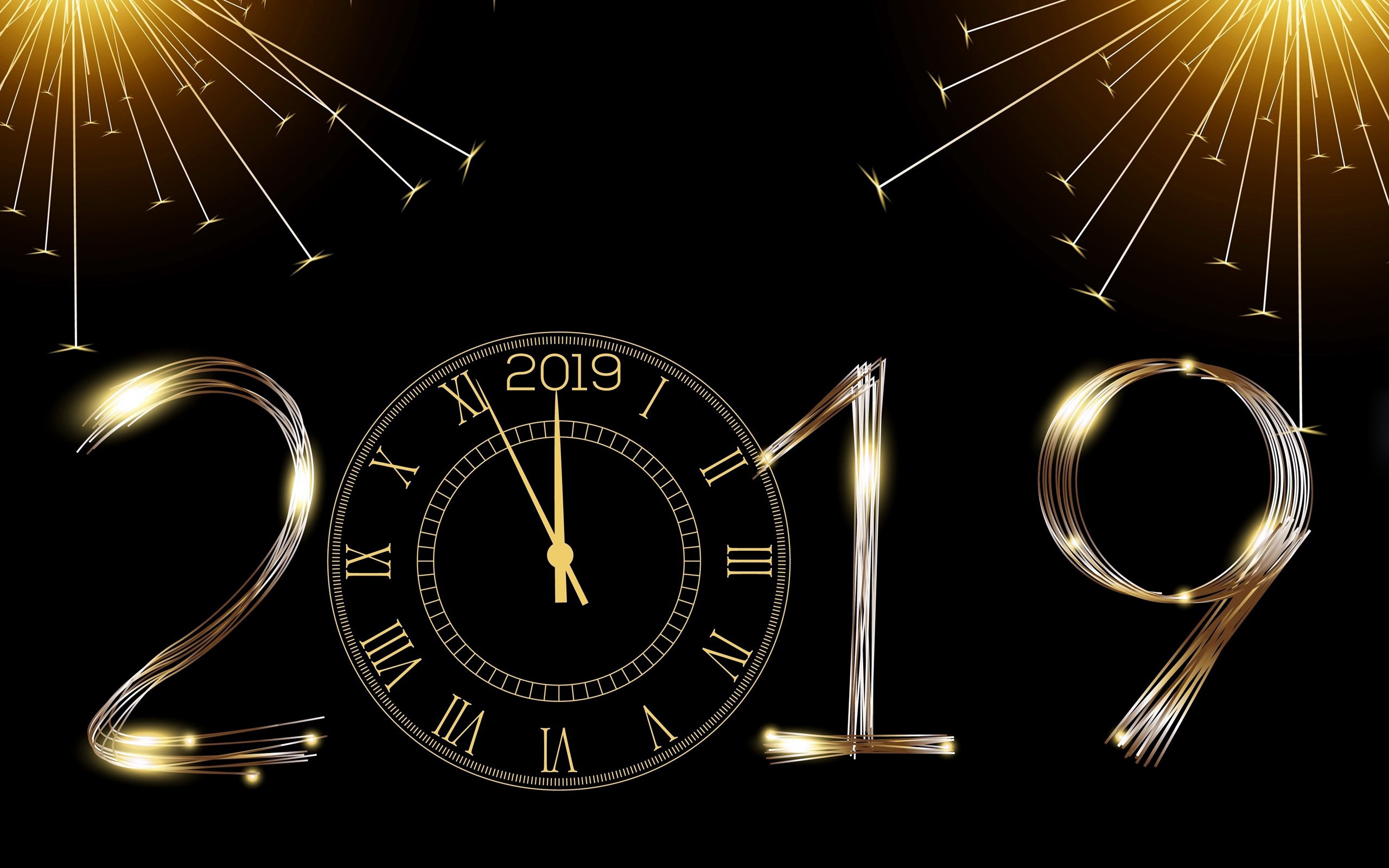 Happy New Year 2019, Black 2019 Background, Golden - Black And Gold 2019 - HD Wallpaper 
