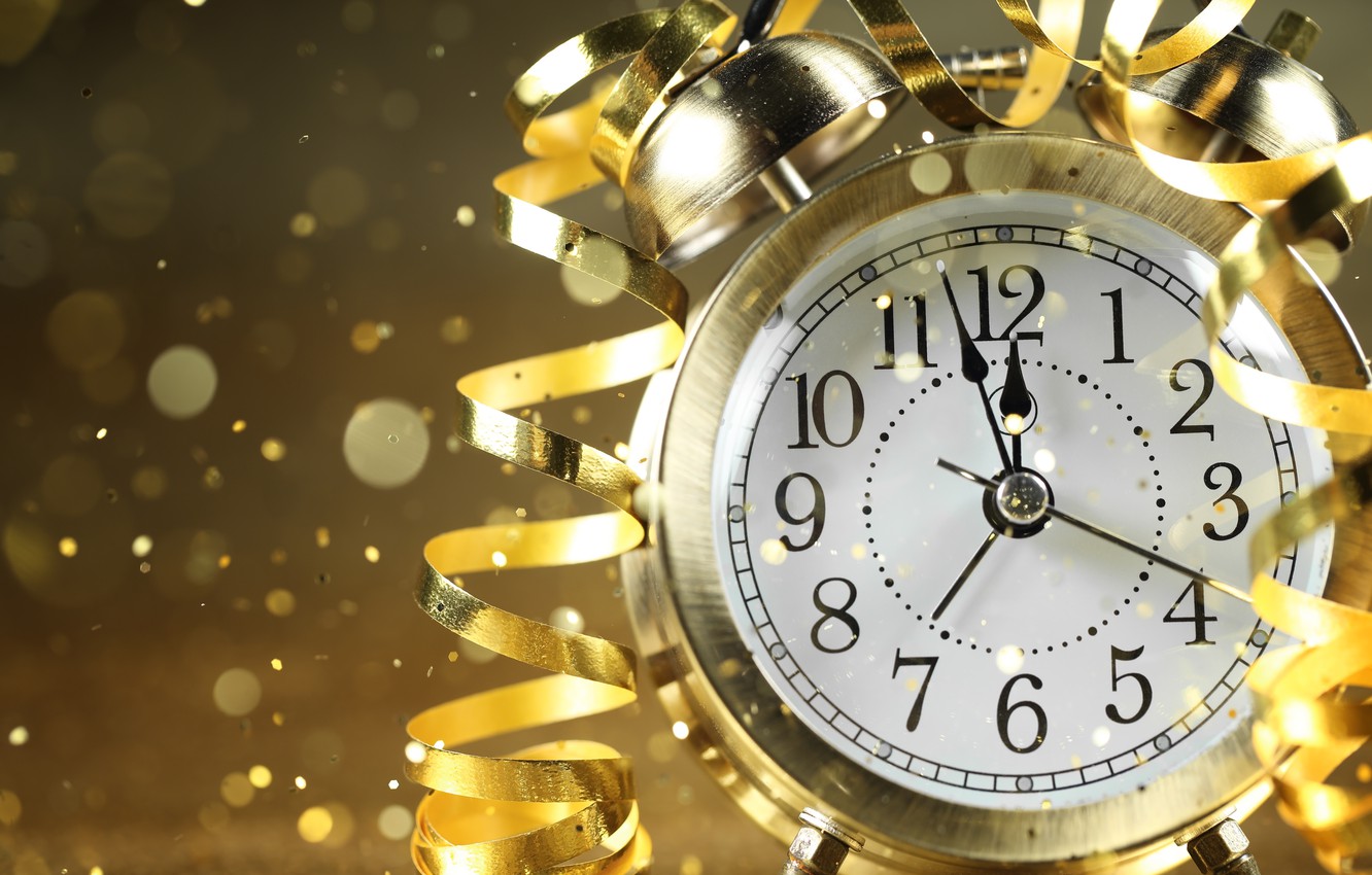 Photo Wallpaper Time, Glare, Background, Holiday, Watch, - Happy New Year Vintage Clock - HD Wallpaper 
