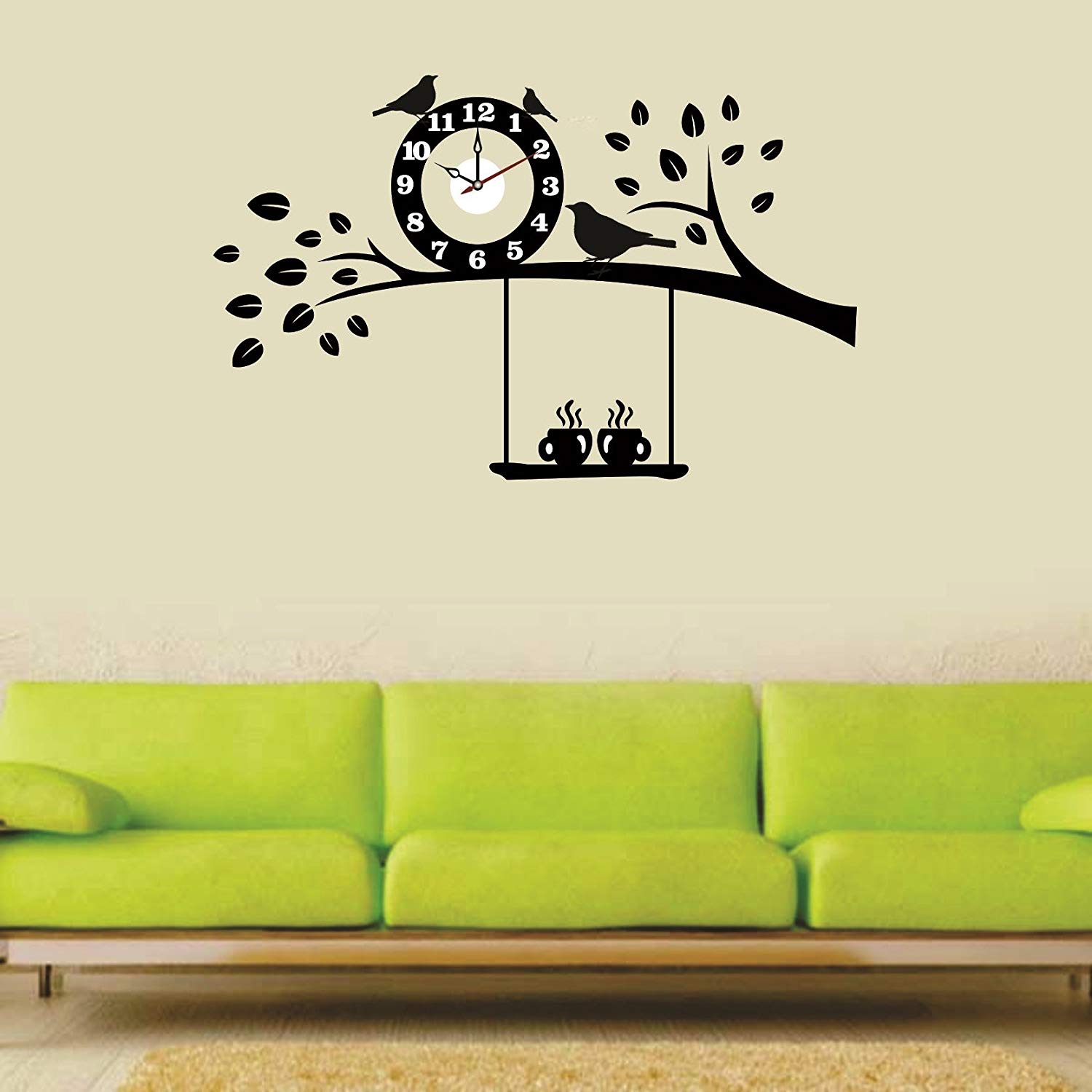 Syga Black Tree And Birds Wall Clock Stickers - Wall Clock With Stickers - HD Wallpaper 