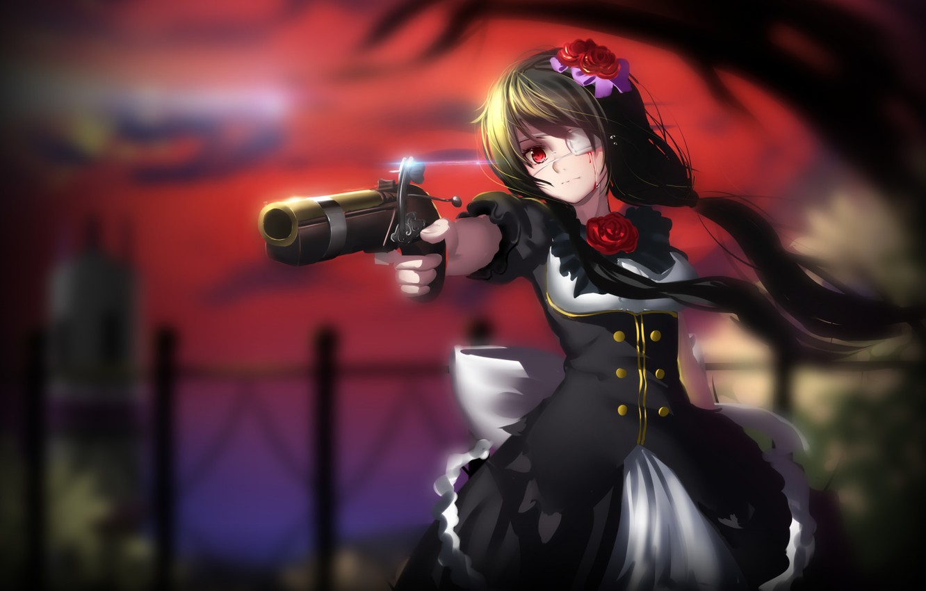 Photo Wallpaper Girl, Gun, Weapons, Blood, Date A Live, - Date A Live Kurumi Gun - HD Wallpaper 