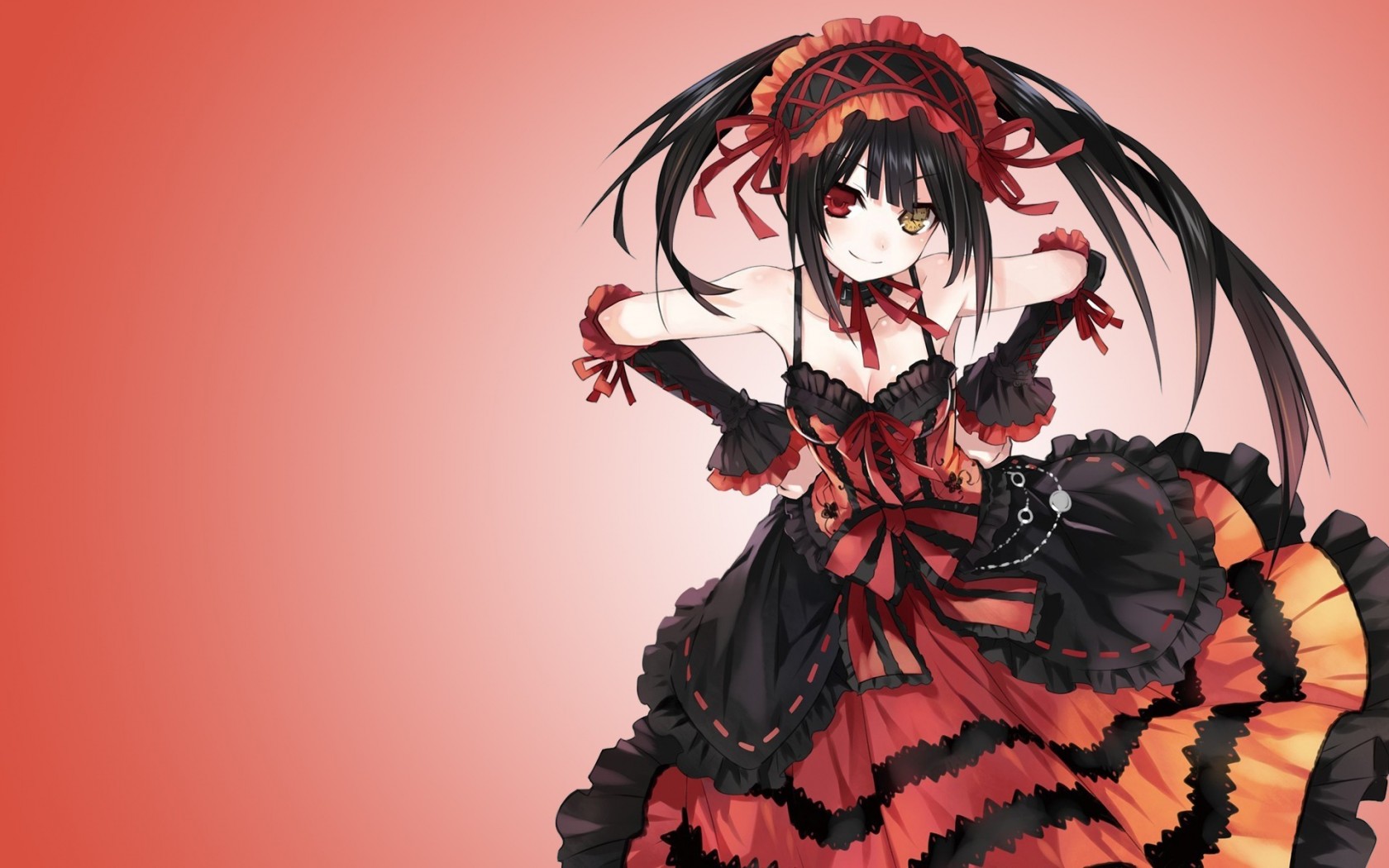 Anime Girl With Black Hair And Red - HD Wallpaper 