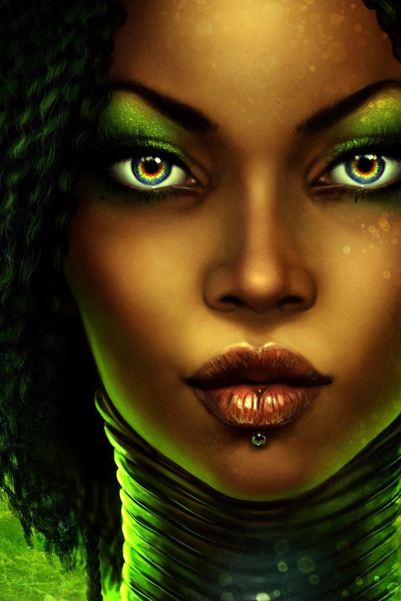 Wallpaper Girl, Person, Green, Make-up, Piercing, Lips - Fantasy Art African Faces - HD Wallpaper 