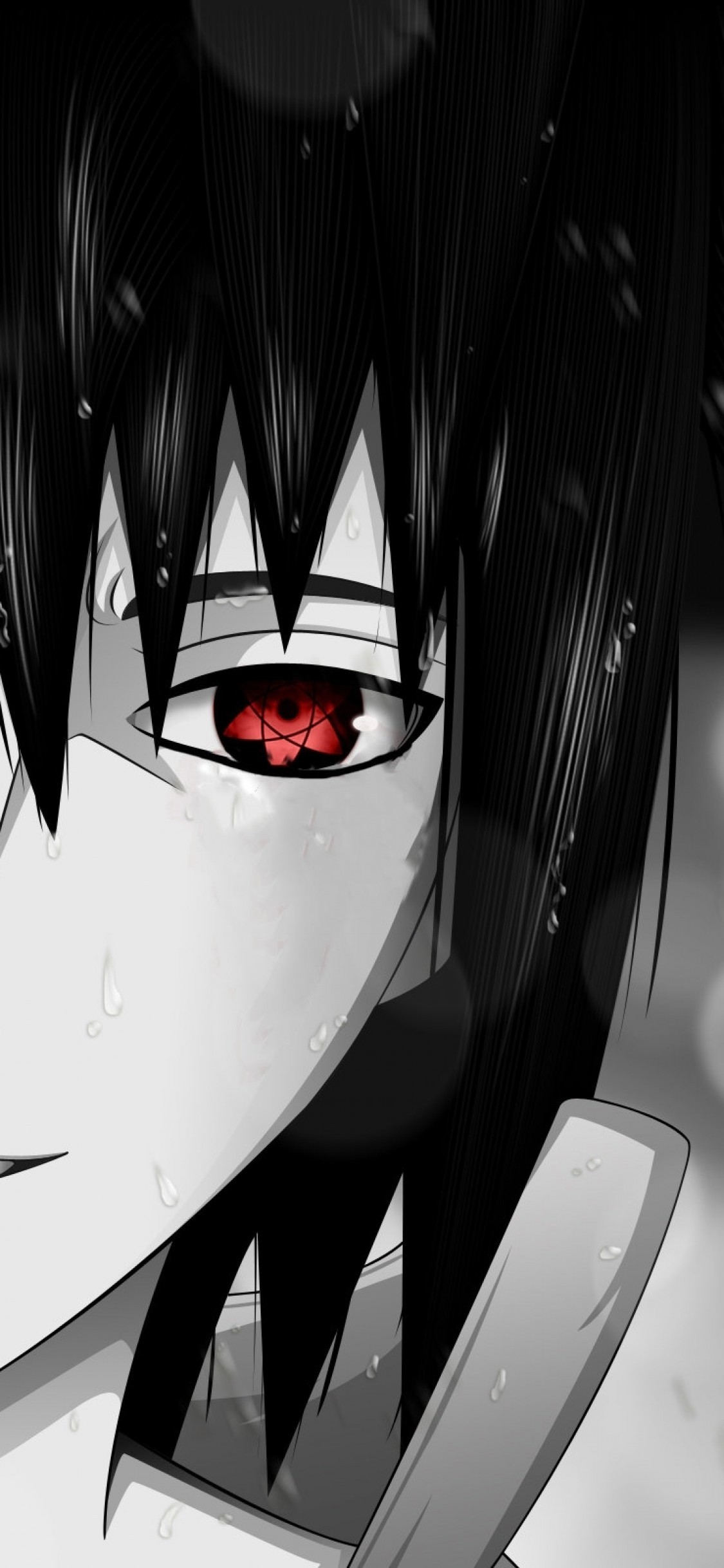Naruto Shippuuden, Uchiha Sasuke, Red Eyes, Rain, Sharingan - HD Wallpaper 