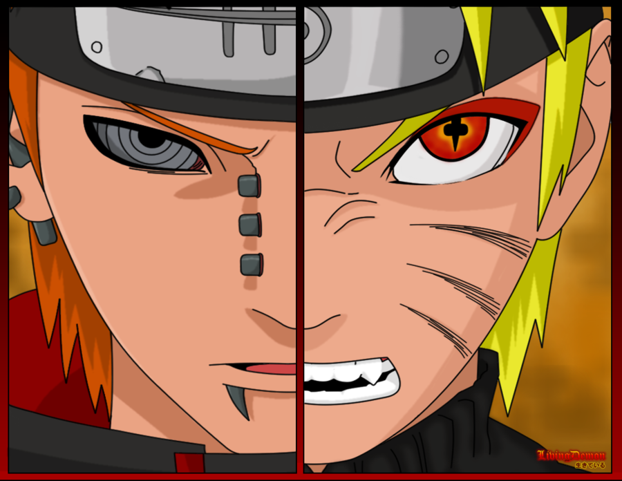 Naruto And Pain Half Face - HD Wallpaper 