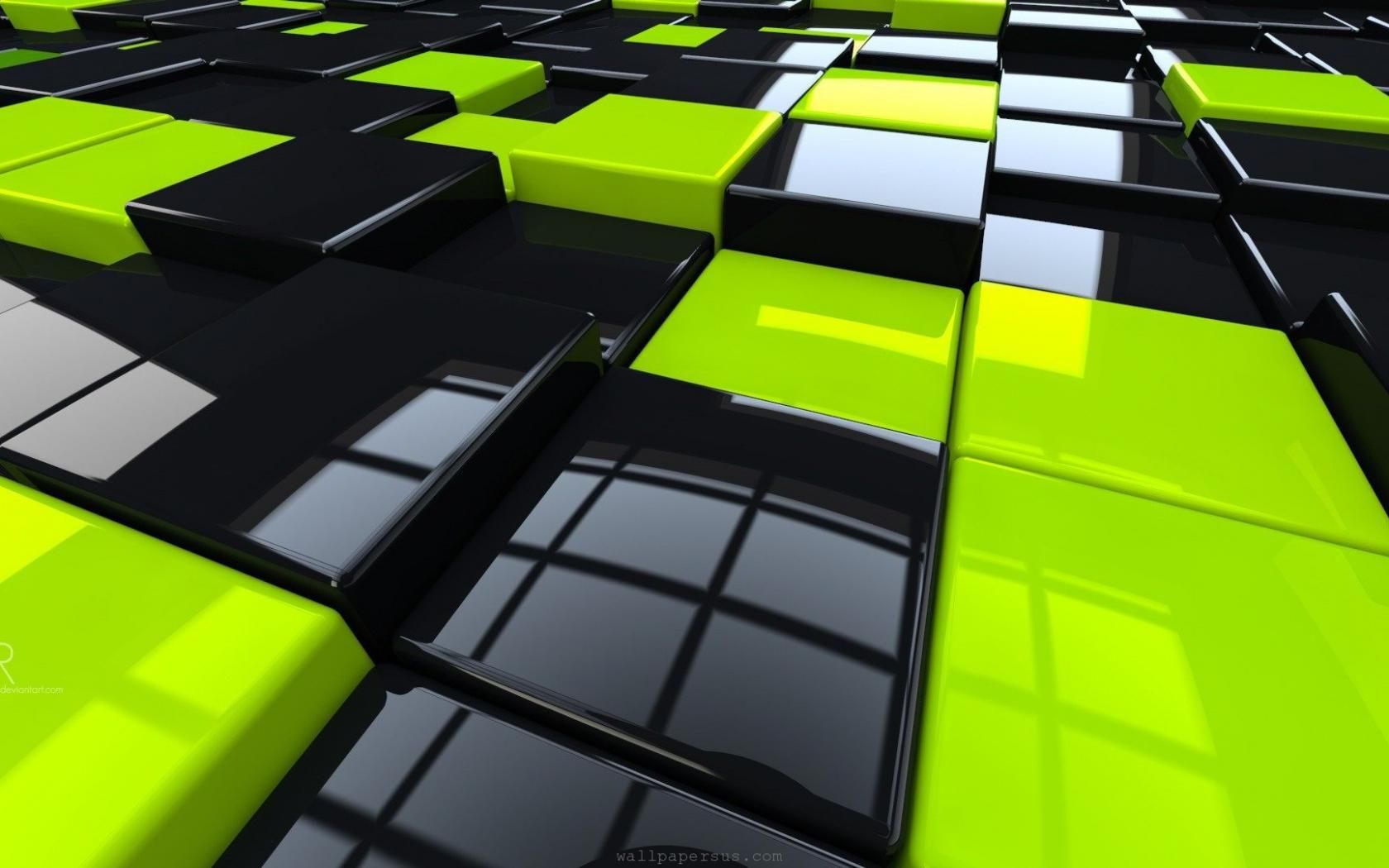 Black And Green Cubes - HD Wallpaper 