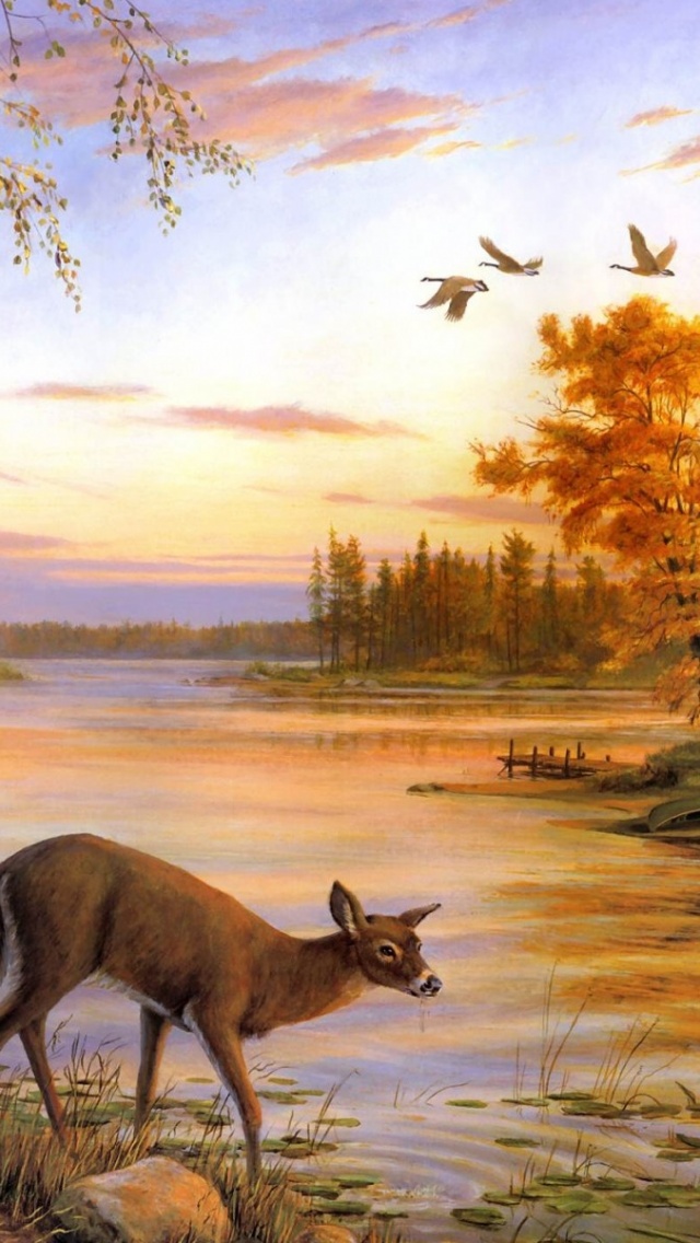 Painting Of Two Deer - HD Wallpaper 