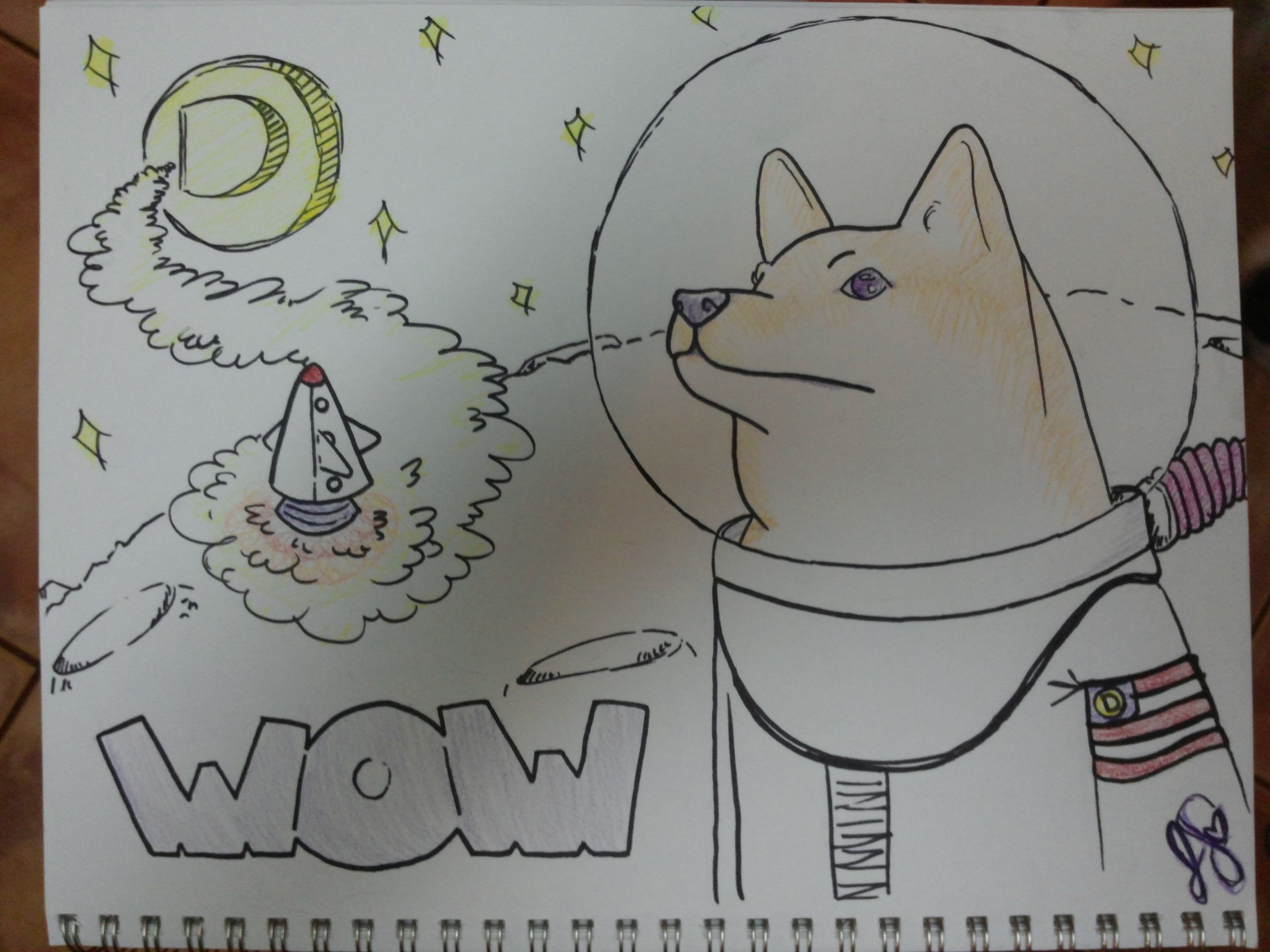 Space Doge Drawing - HD Wallpaper 