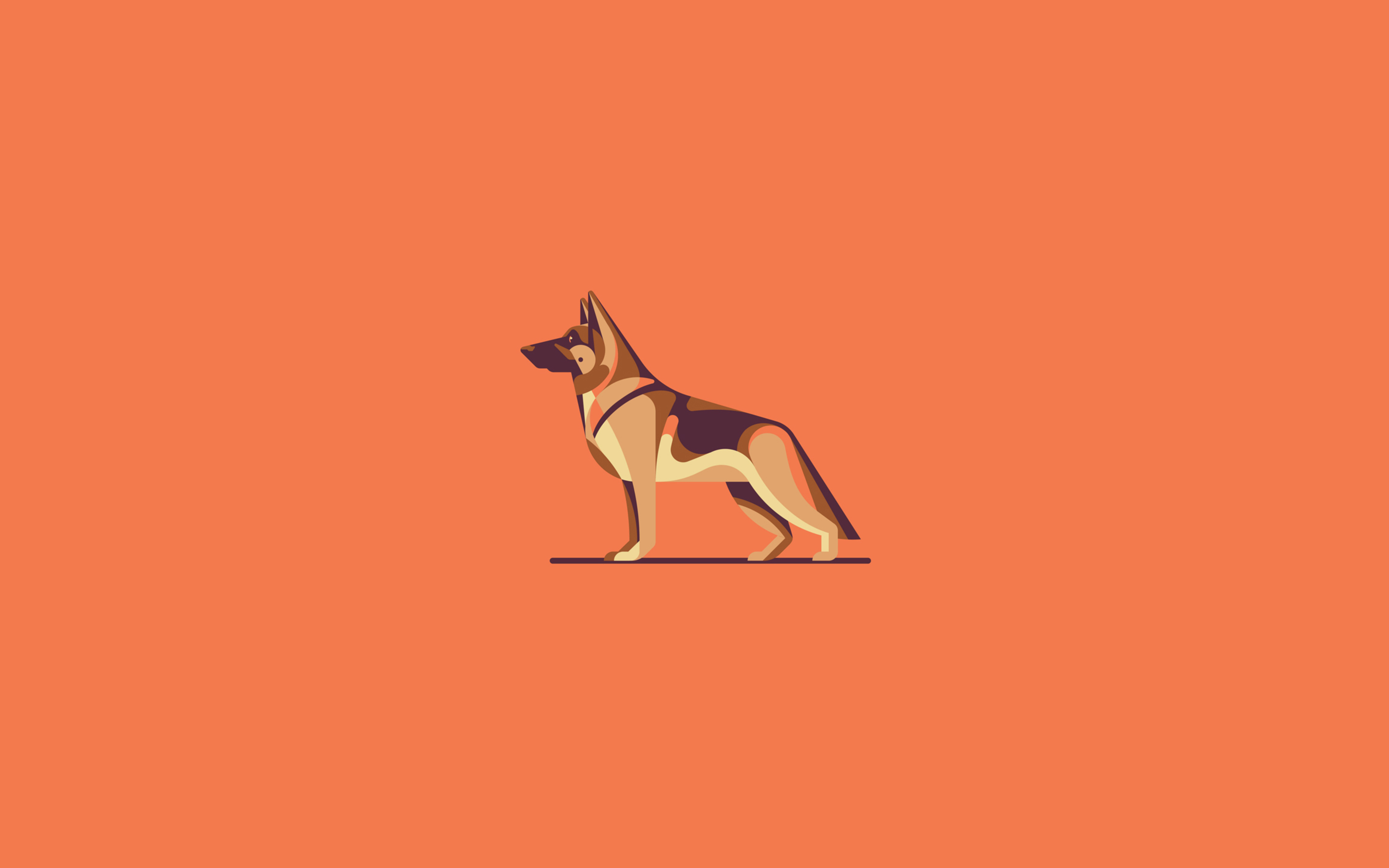 German Shepherd, Minimal, Orange Background, Cartoon - Old German Shepherd Dog - HD Wallpaper 