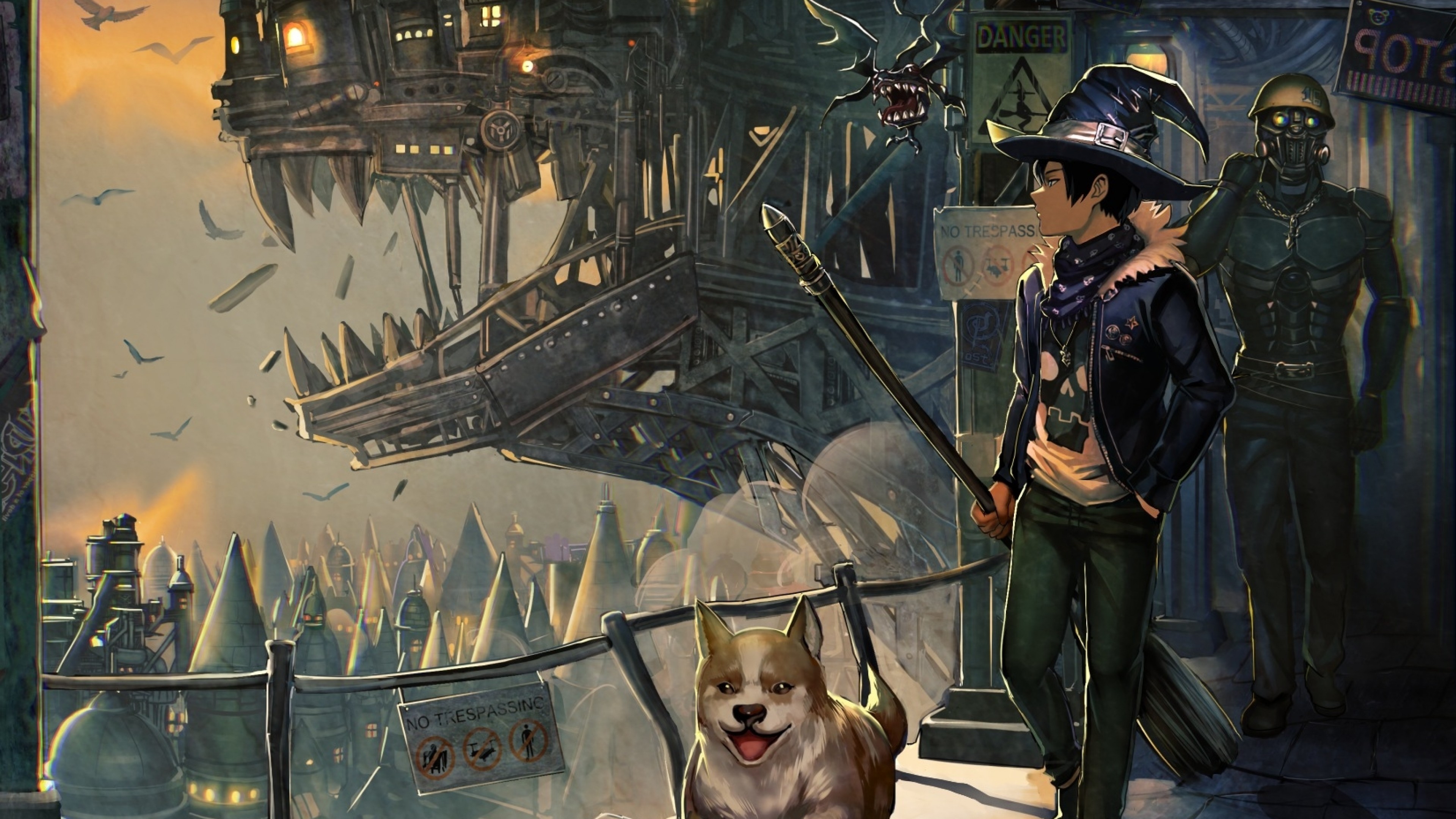 Anime Boy, Fantasy World, Cute Doggo, Witch Hat, Broom - Anime Dog Boy Fantasy - HD Wallpaper 