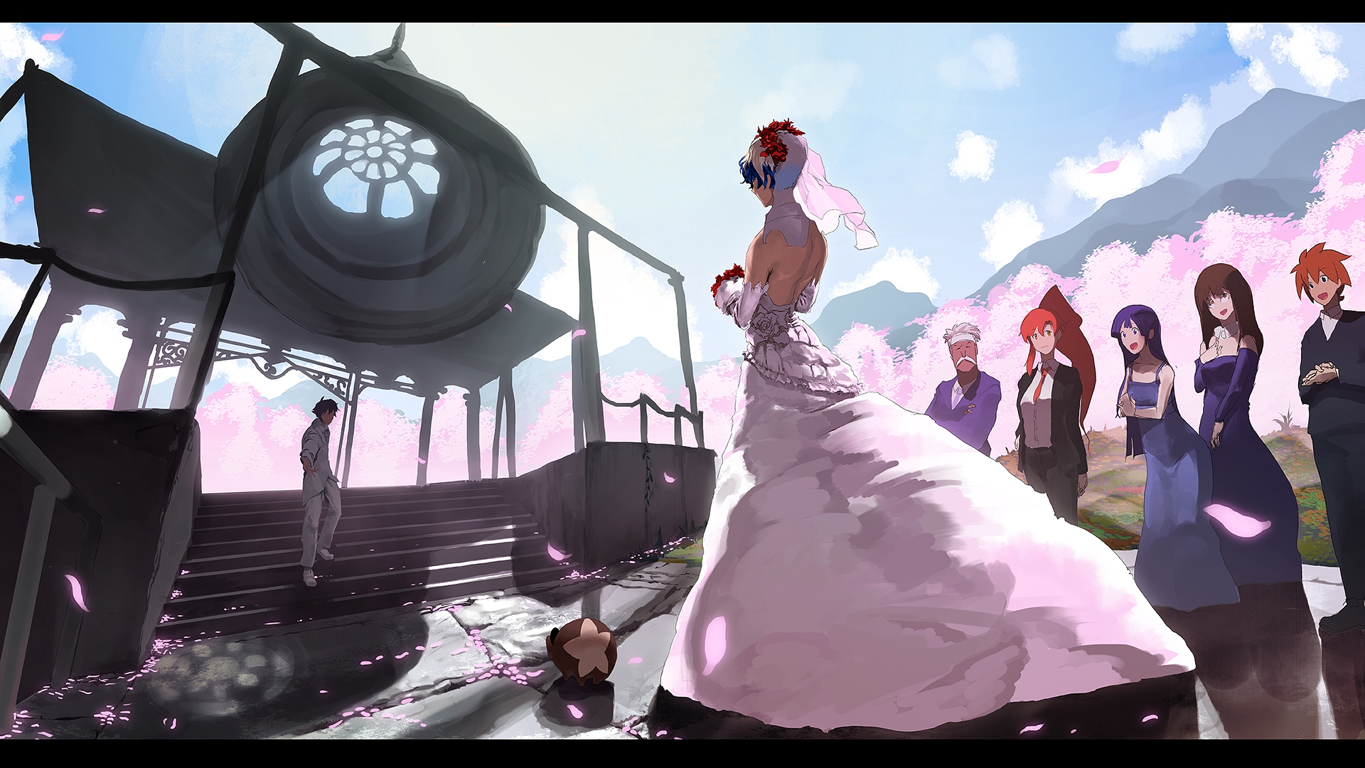 Yoko Littner, Sakura Petals, Wedding, Bouquet, Pixiv, - Gurren Lagann Ending - HD Wallpaper 