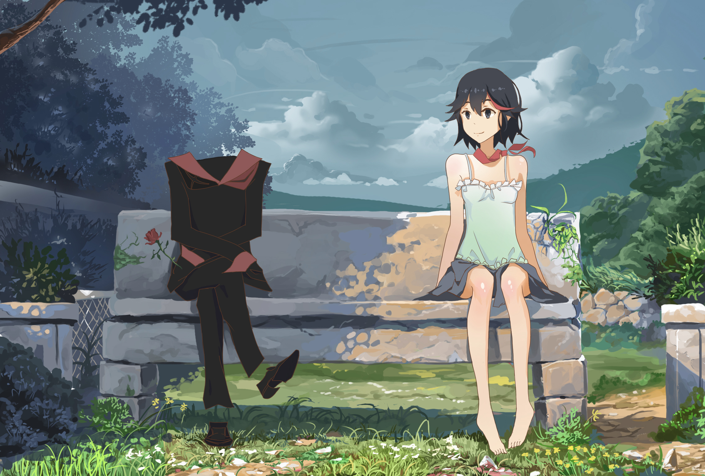 Anime Sitting On Bench - 2268x1531 Wallpaper 