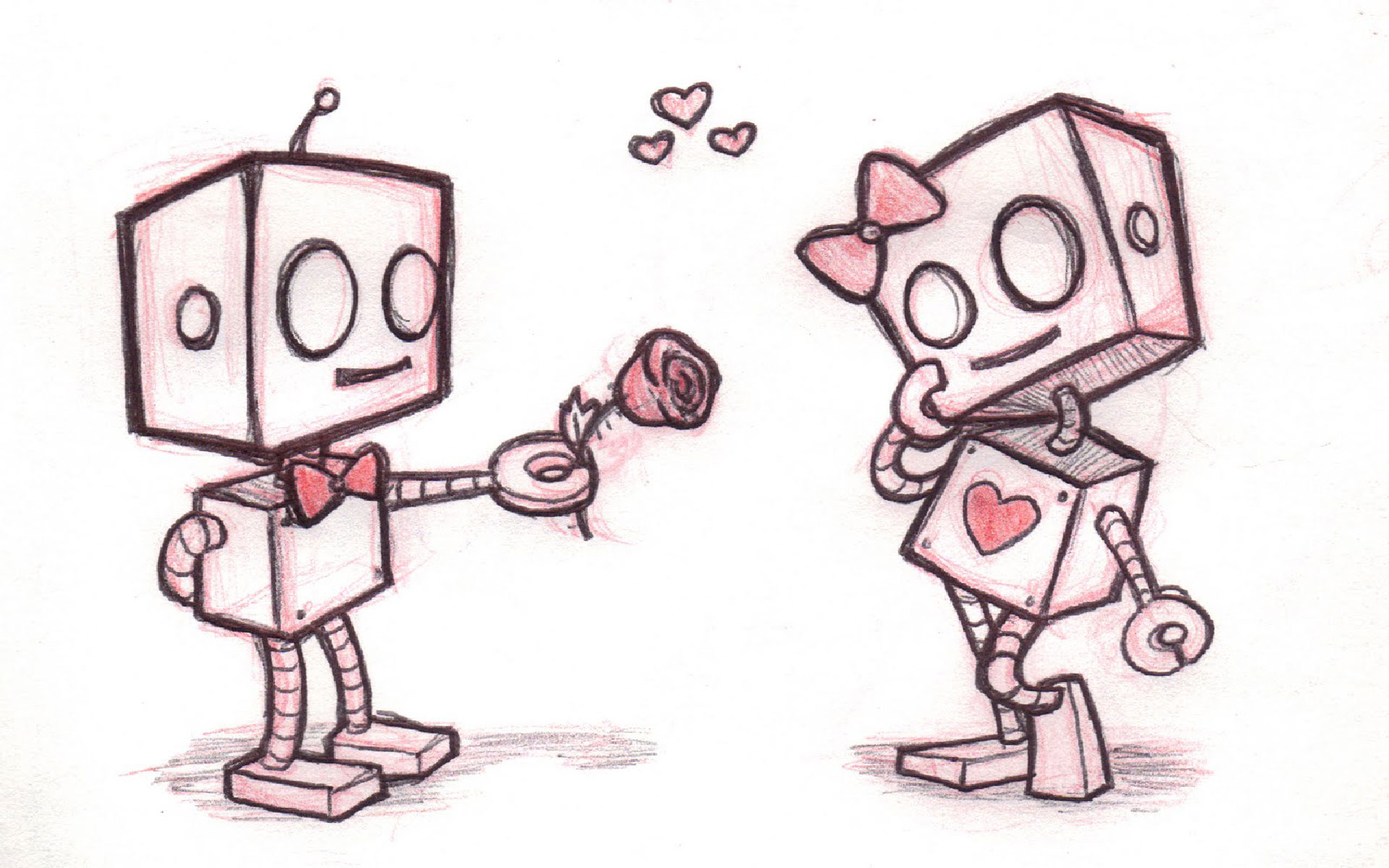 Easy Pencil Sketches Of I Love You Easy Drawings On - Cute Robot Sketches - HD Wallpaper 