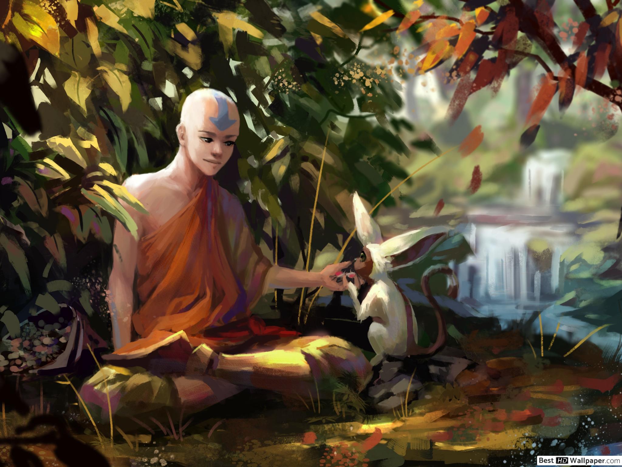 Aang And Momo Fan Art - HD Wallpaper 