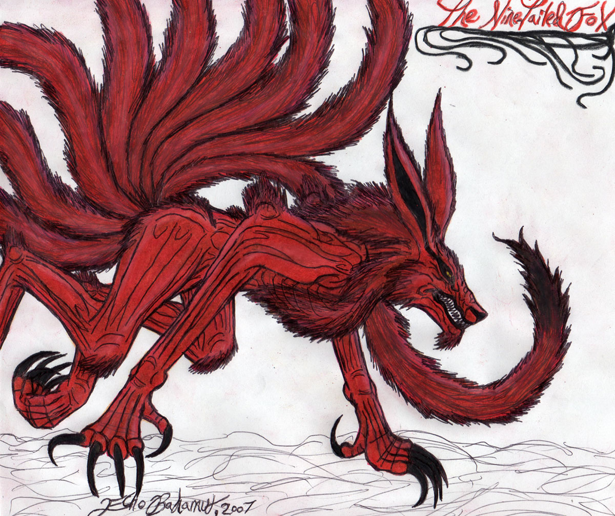 Nine-tailed Demon Wallpaper - Naruto 9 Tails Drawing - HD Wallpaper 