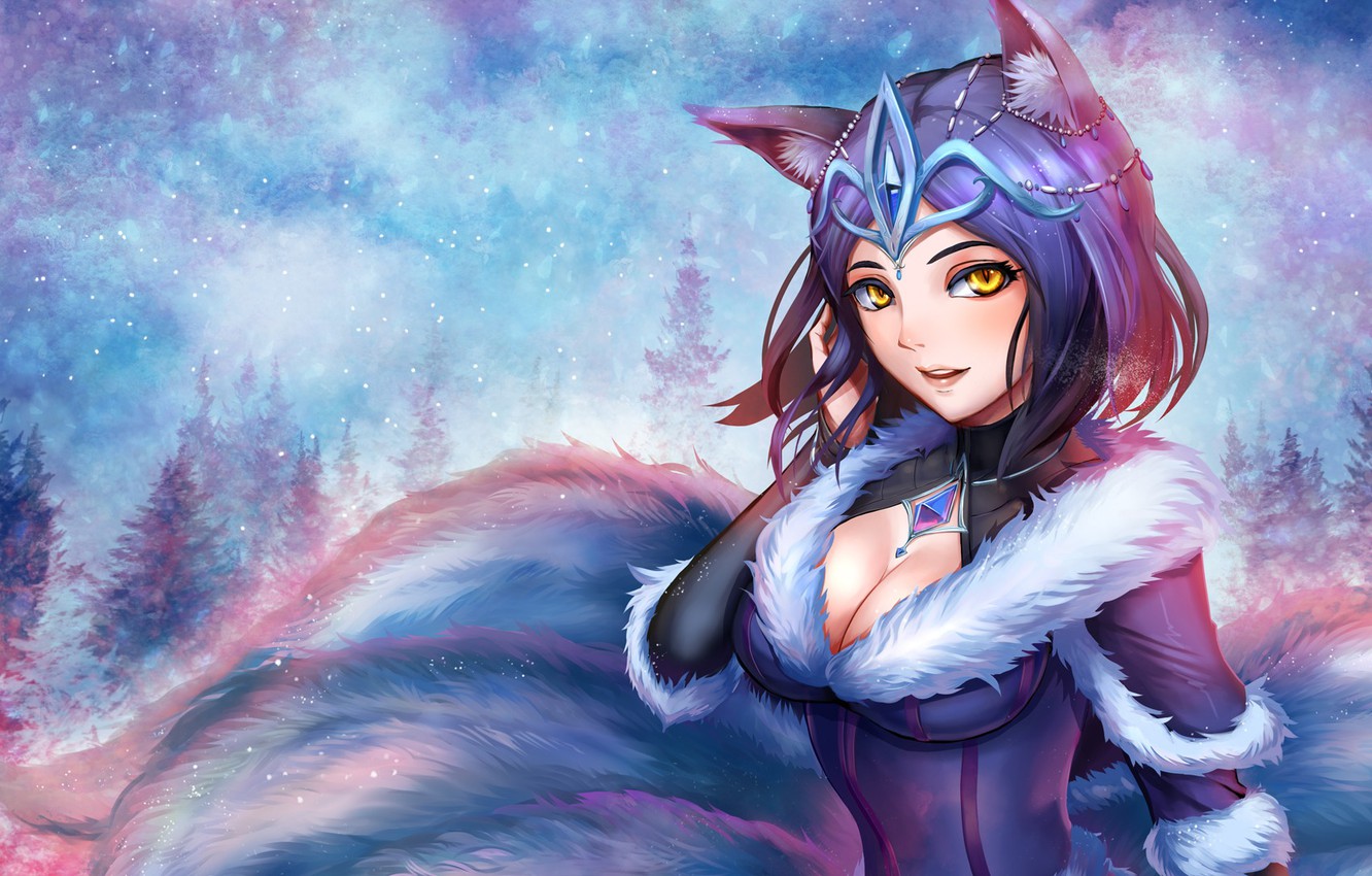 Photo Wallpaper Girl, Fox, Magic, League Of Legends, - League Of Legends Midnight Ahri Fan Art - HD Wallpaper 