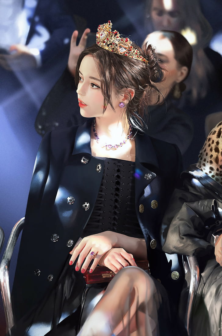 Won Han, Artwork, Crown, Princess, Necklace, Looking - HD Wallpaper 