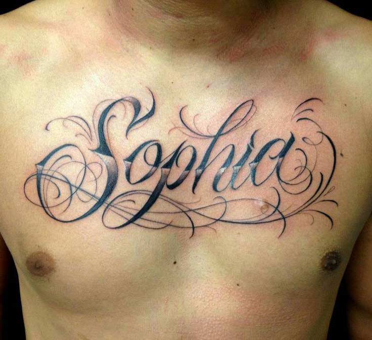 Sophia Name Tattoo On Man Chest - Sophia Name Tattoo Designs - HD Wallpaper 