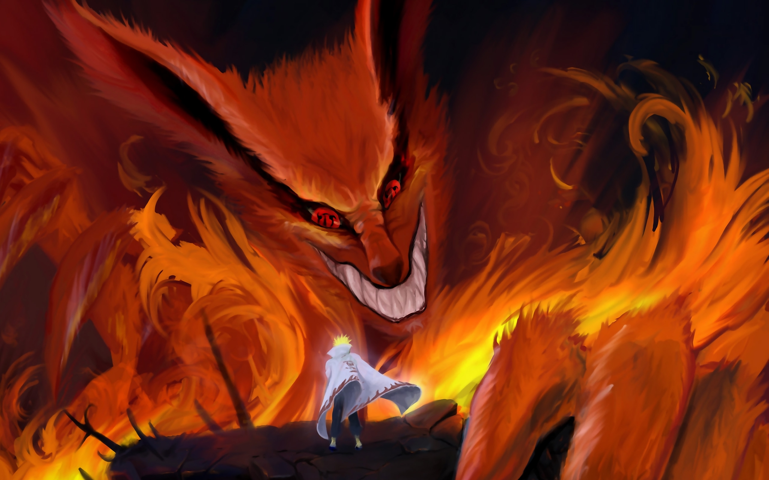 Naruto Shippuden Kyuubi Yondaime Minato Namikaze Wallpaper - Ninetails Naruto - HD Wallpaper 