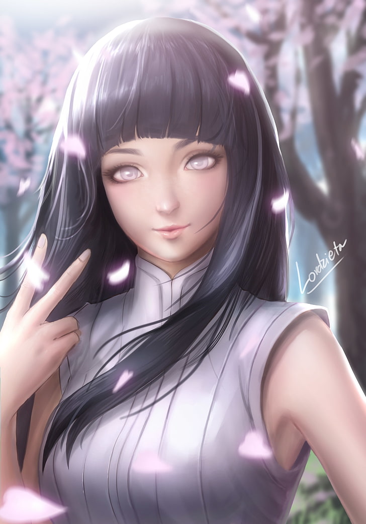 Naruto, Hyuuga Hinata, Semi Realistic, Sakura Leaves, - Hinata Semi Realistic - HD Wallpaper 