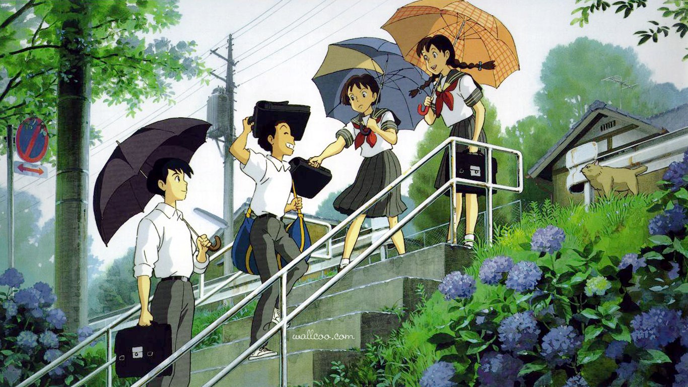 Studio Ghibli Animation Movies , Hayao Miyazaki Anime - Whisper Of The Heart  Outline - 1366x768 Wallpaper 